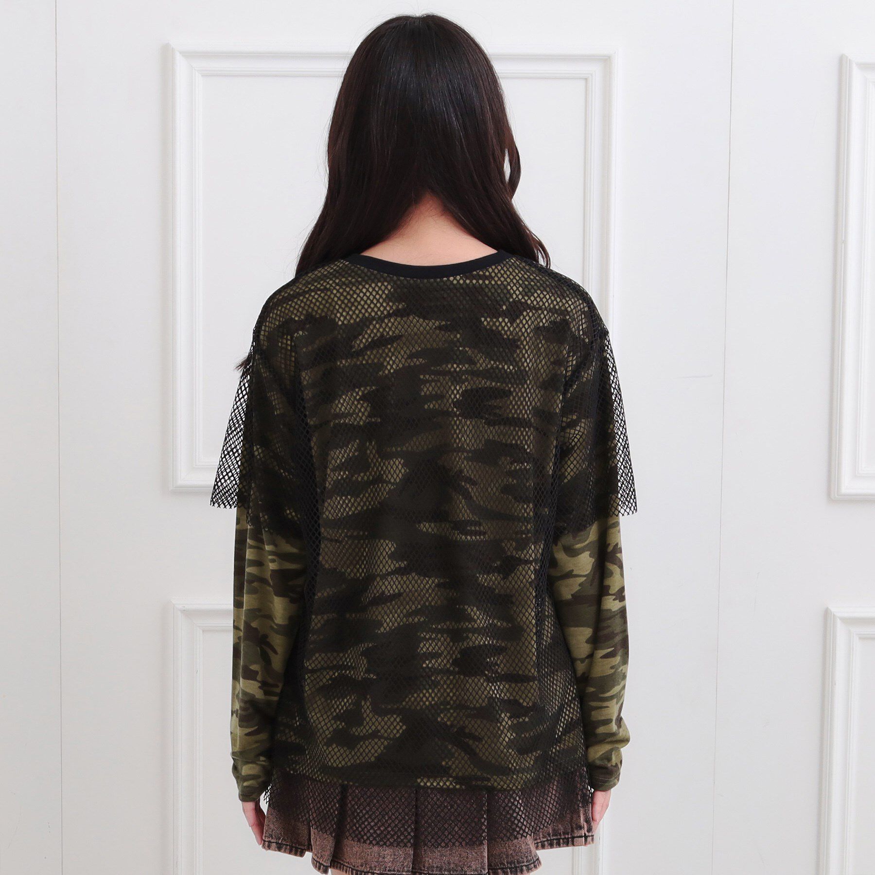 PINK-latte「メッシュレイヤード風ロングT」|Tシャツ・カットソー|