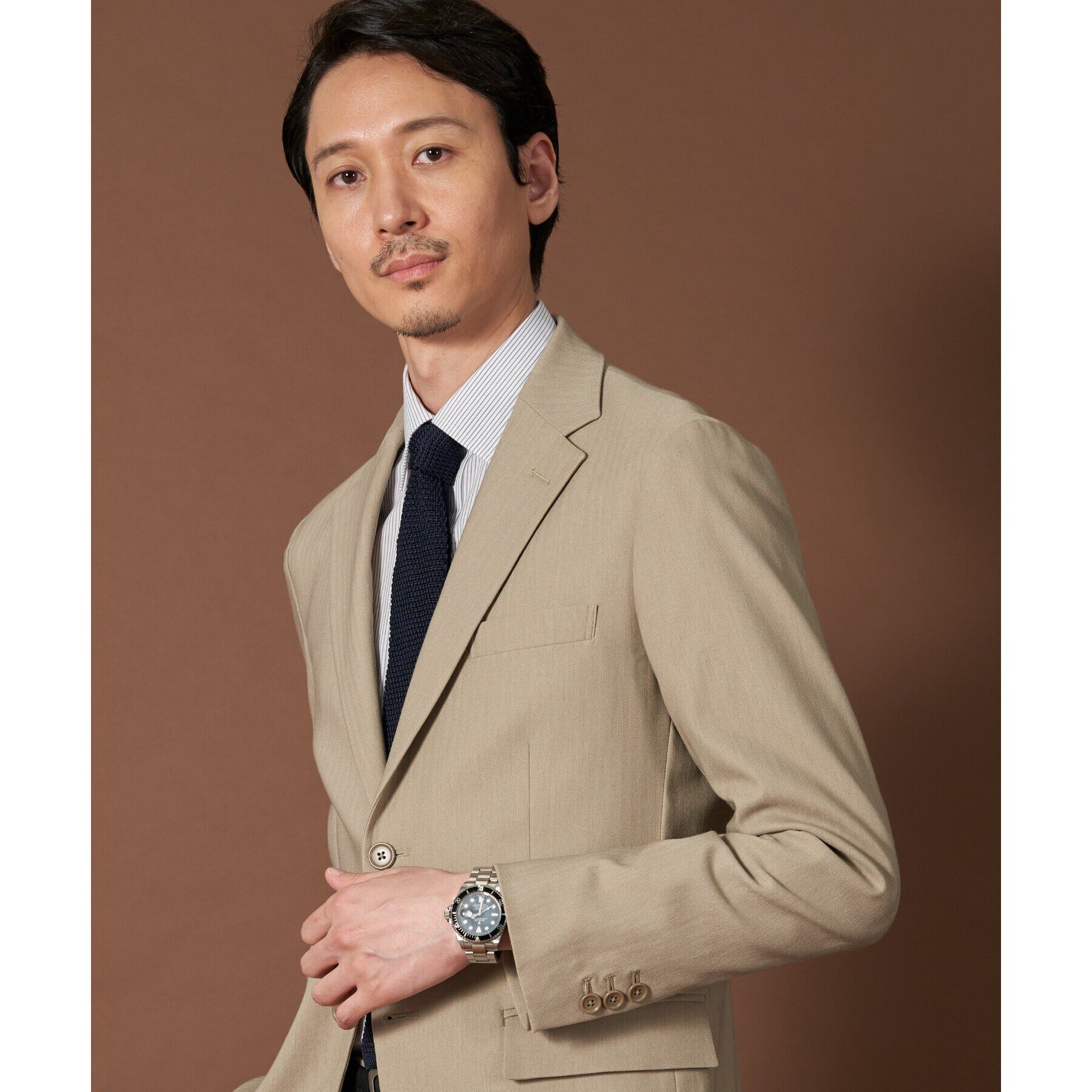 THE SHOP TK「サーモウォーカーヘリンボンジャケット【セットアップ可/ビジネス対応/ストレッチ素材/保温性〇】」|テーラードジャケット|ベージュ(052)