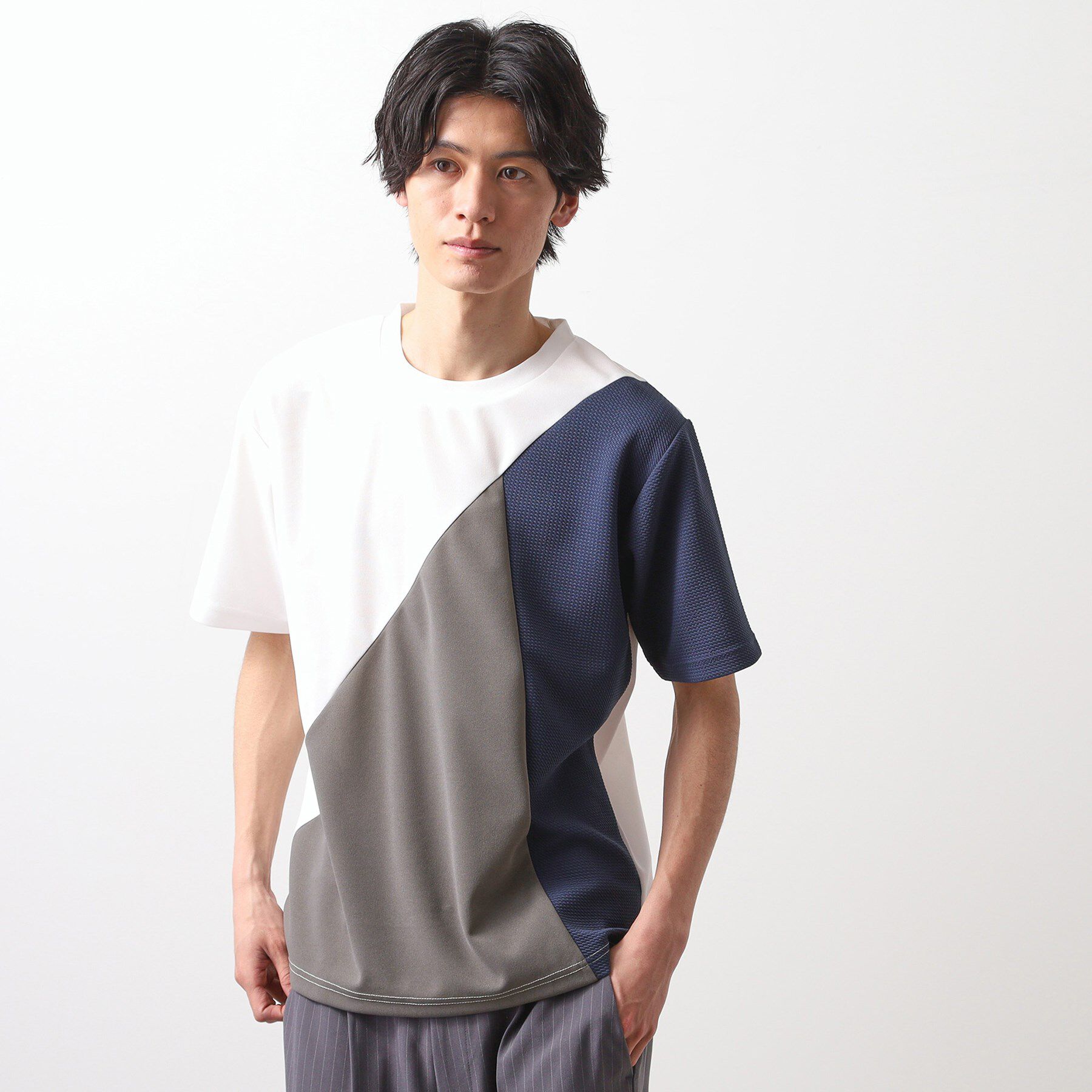 THE SHOP TK「アムンゼン異素材切替半袖Tシャツ」|Tシャツ・カットソー|