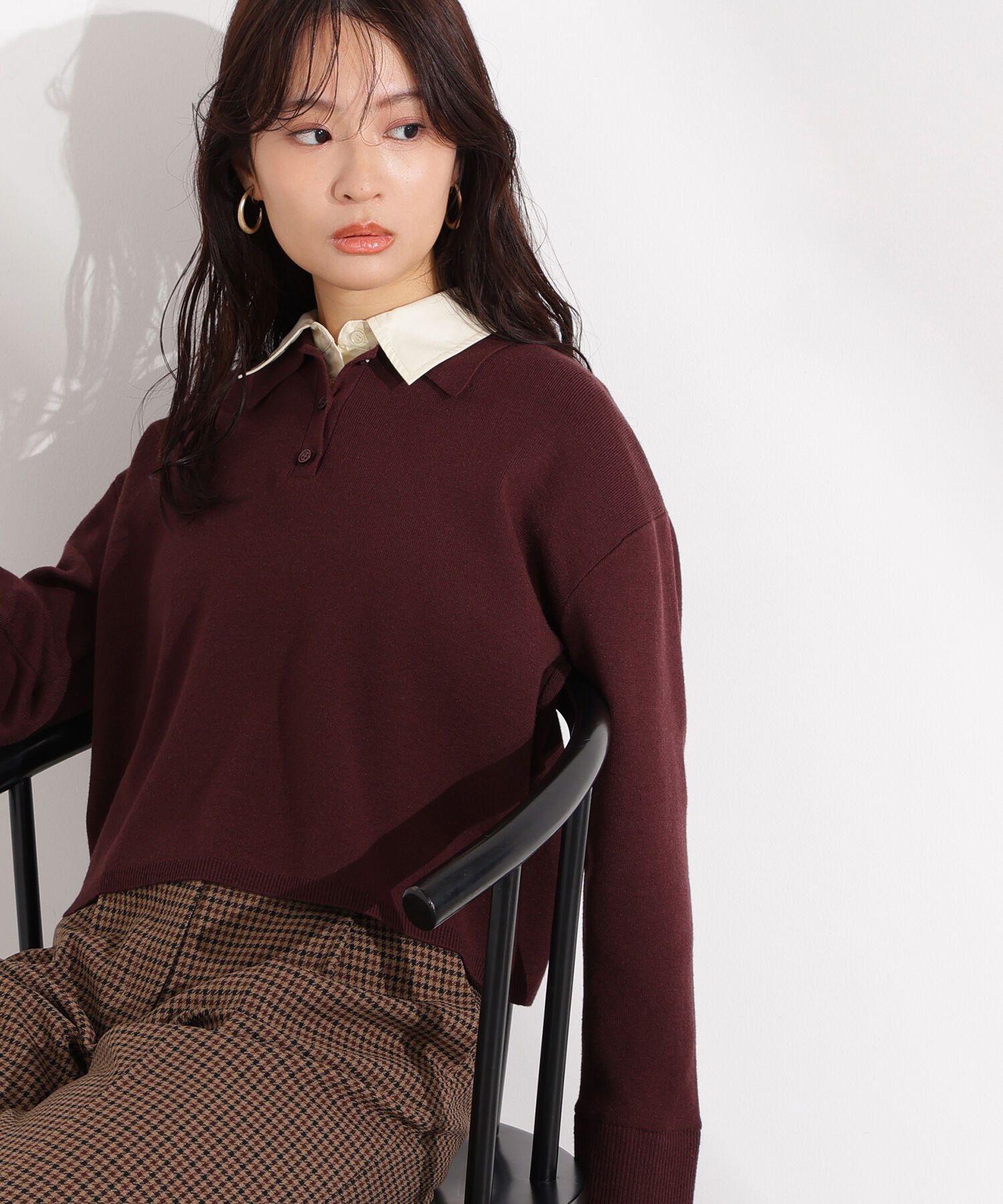  「シャツレイヤードニット」|ニット・セーター|ブラウン2