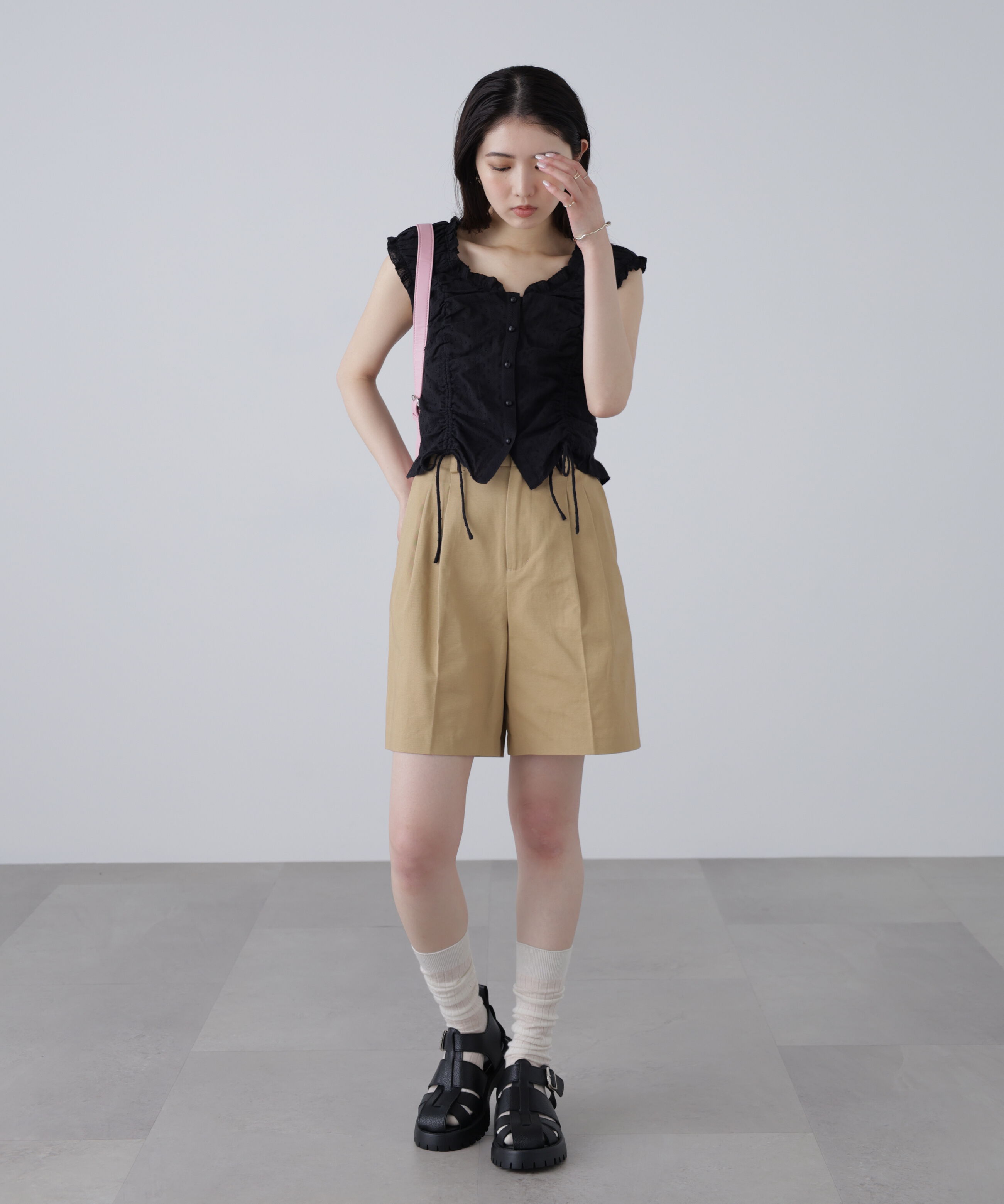  「ドロストリボンフレンチブラウス」|シャツ・ブラウス|