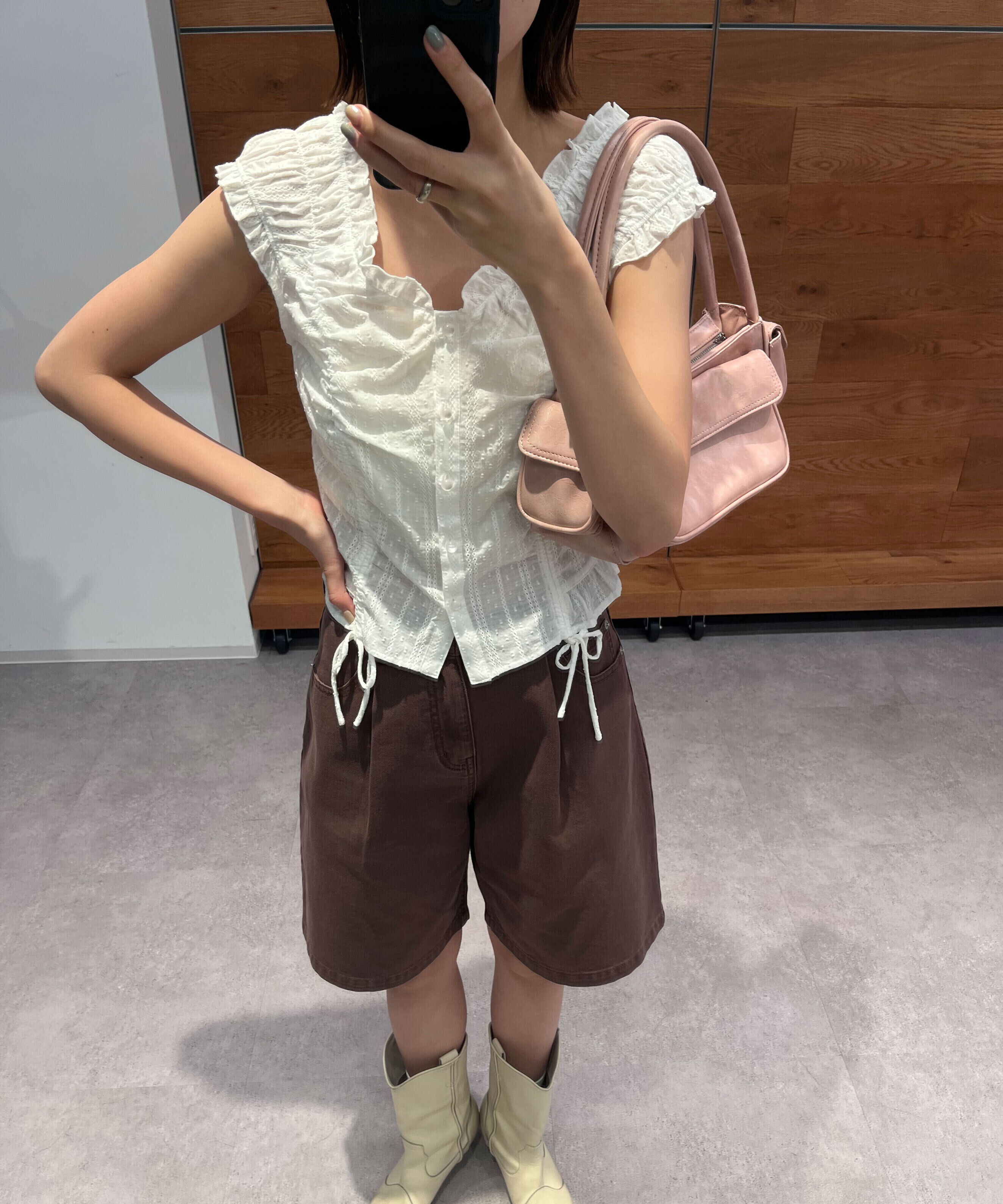  「ドロストリボンフレンチブラウス」|シャツ・ブラウス|ホワイト