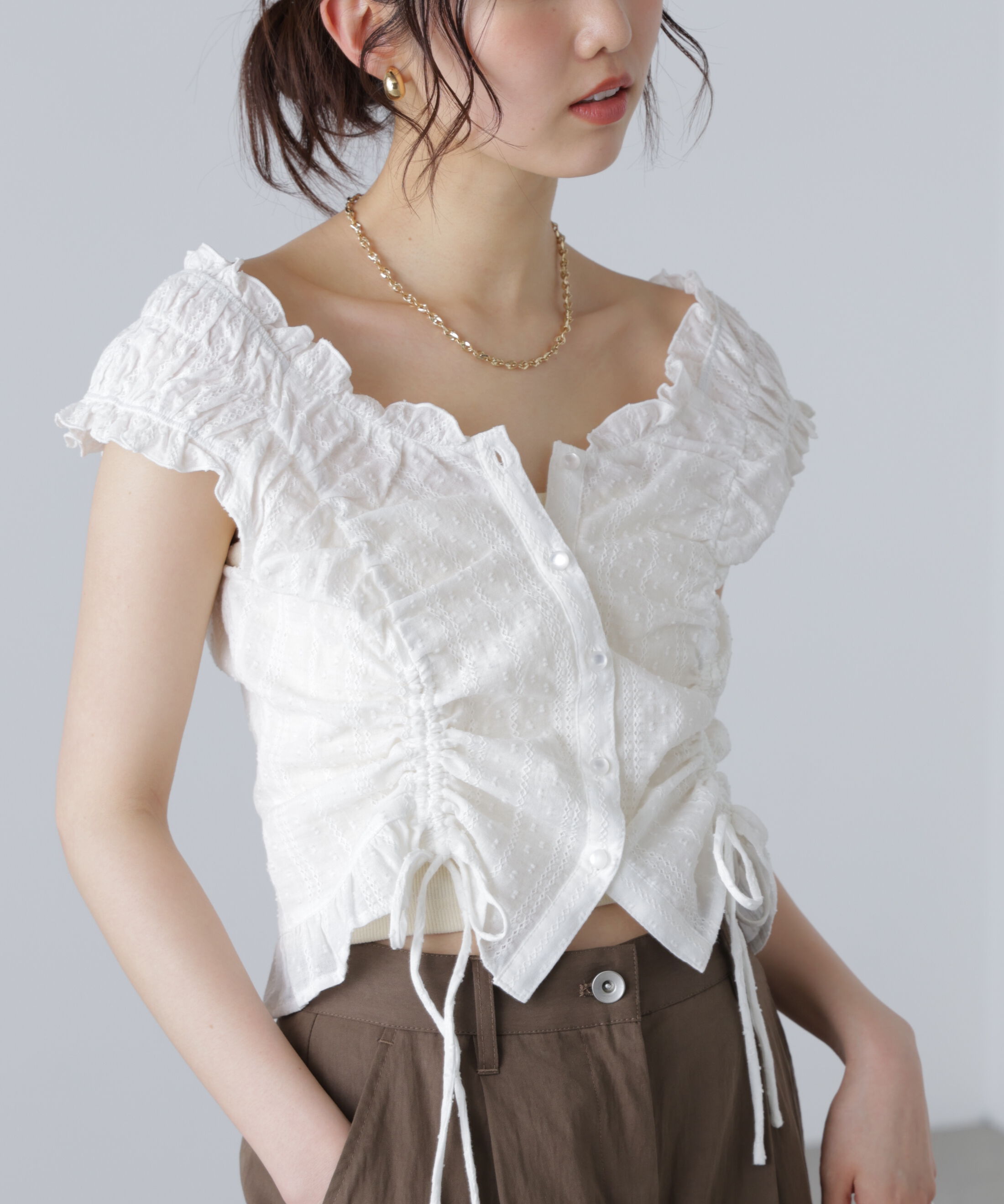 「ドロストリボンフレンチブラウス」|シャツ・ブラウス|