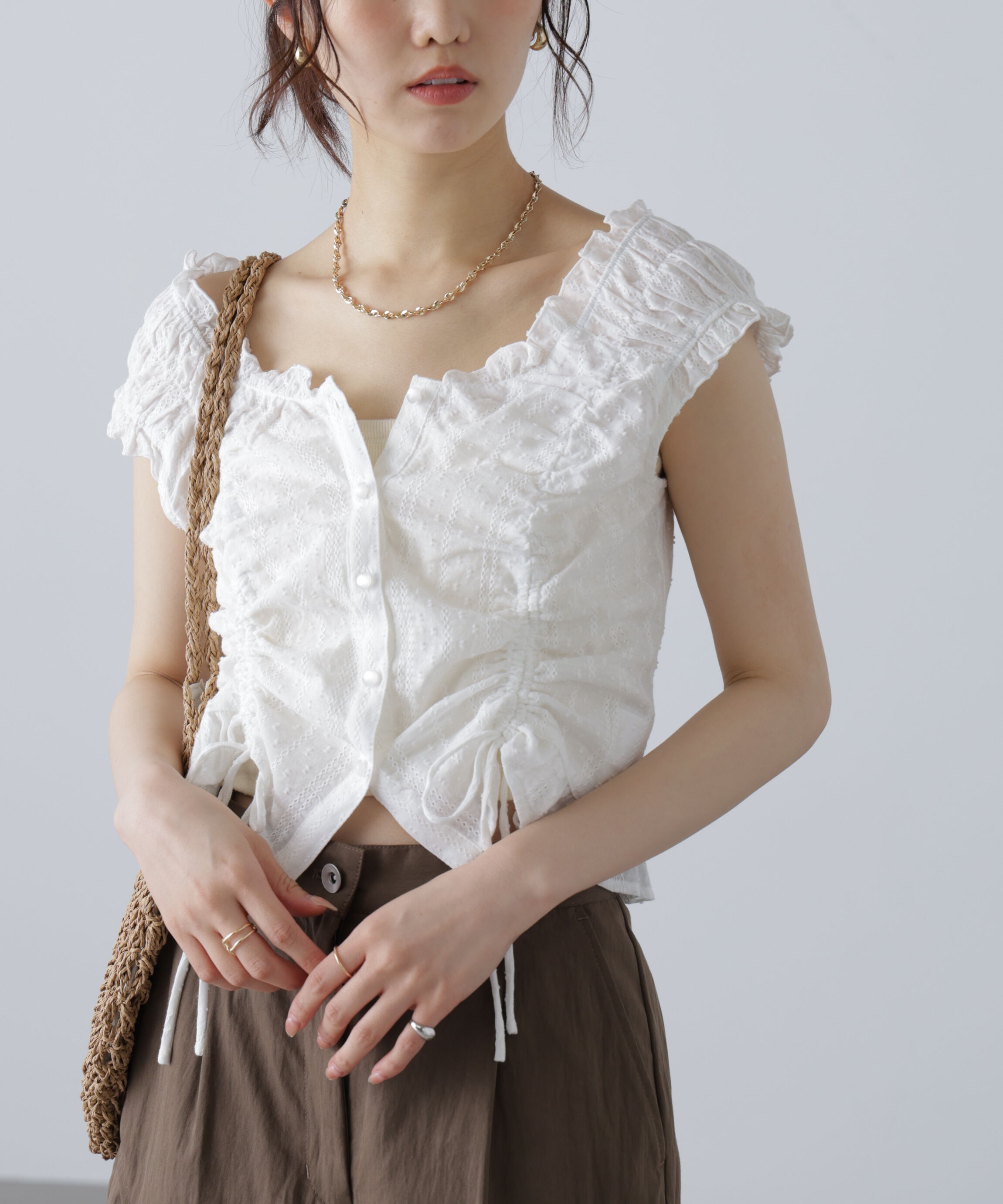  「ドロストリボンフレンチブラウス」|シャツ・ブラウス|
