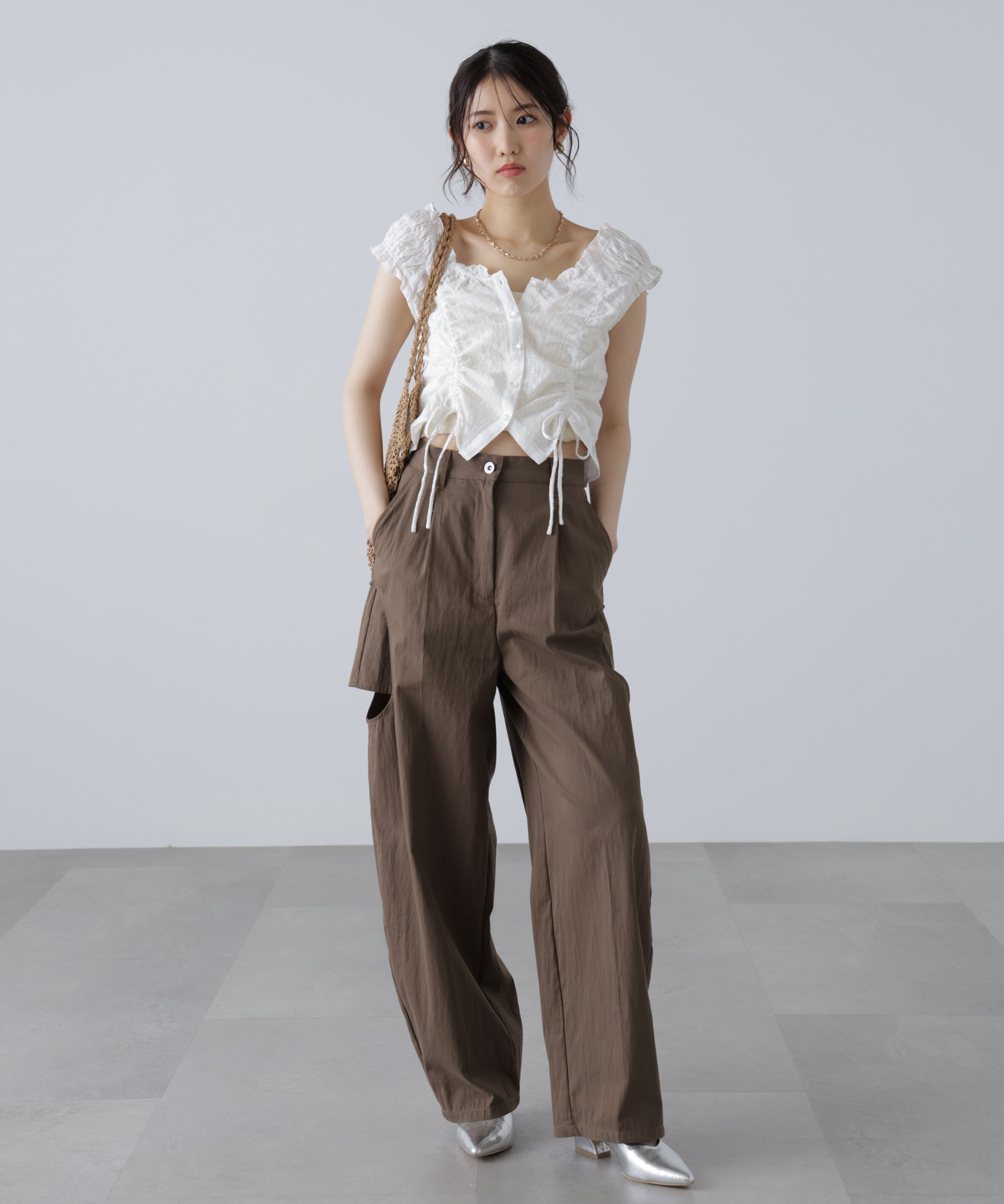  「ドロストリボンフレンチブラウス」|シャツ・ブラウス|