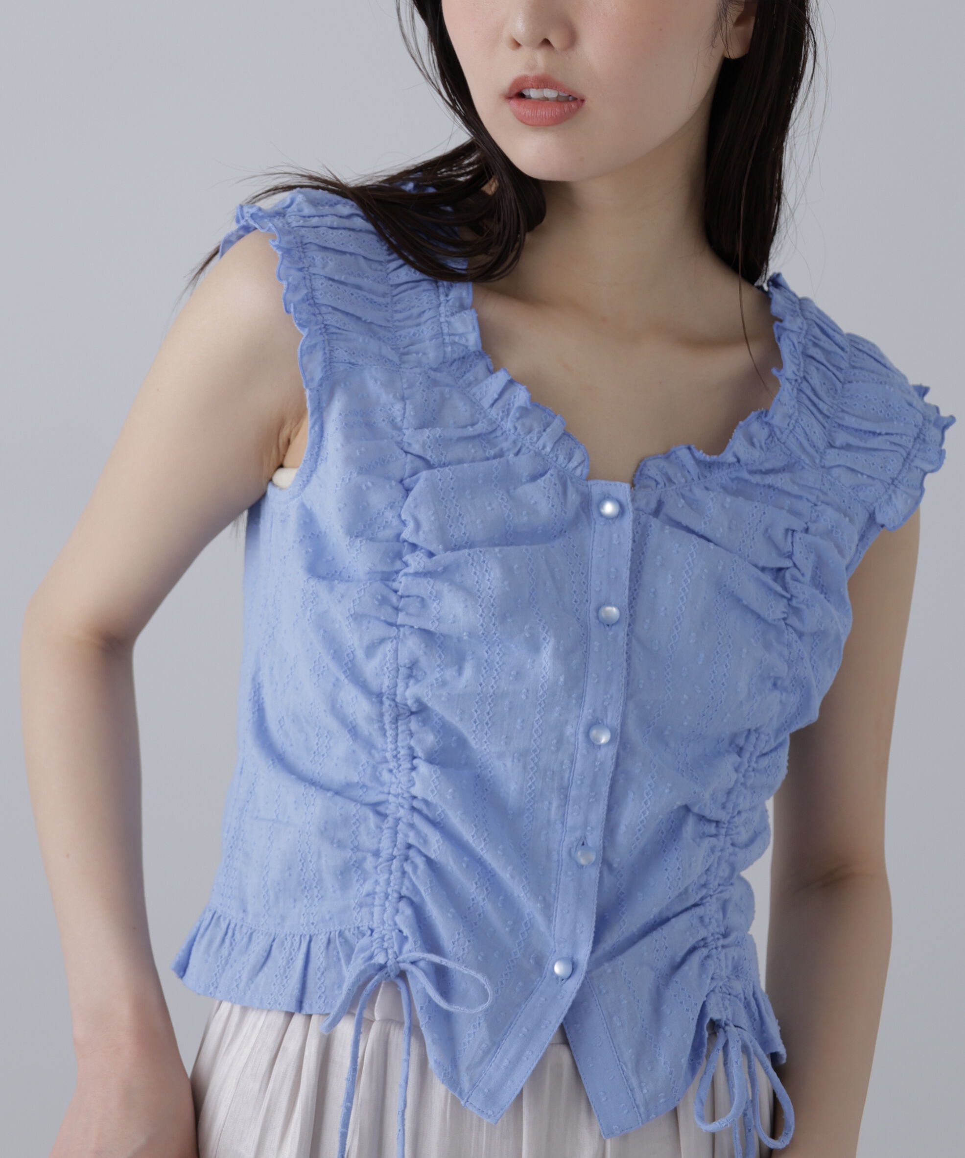  「ドロストリボンフレンチブラウス」|シャツ・ブラウス|