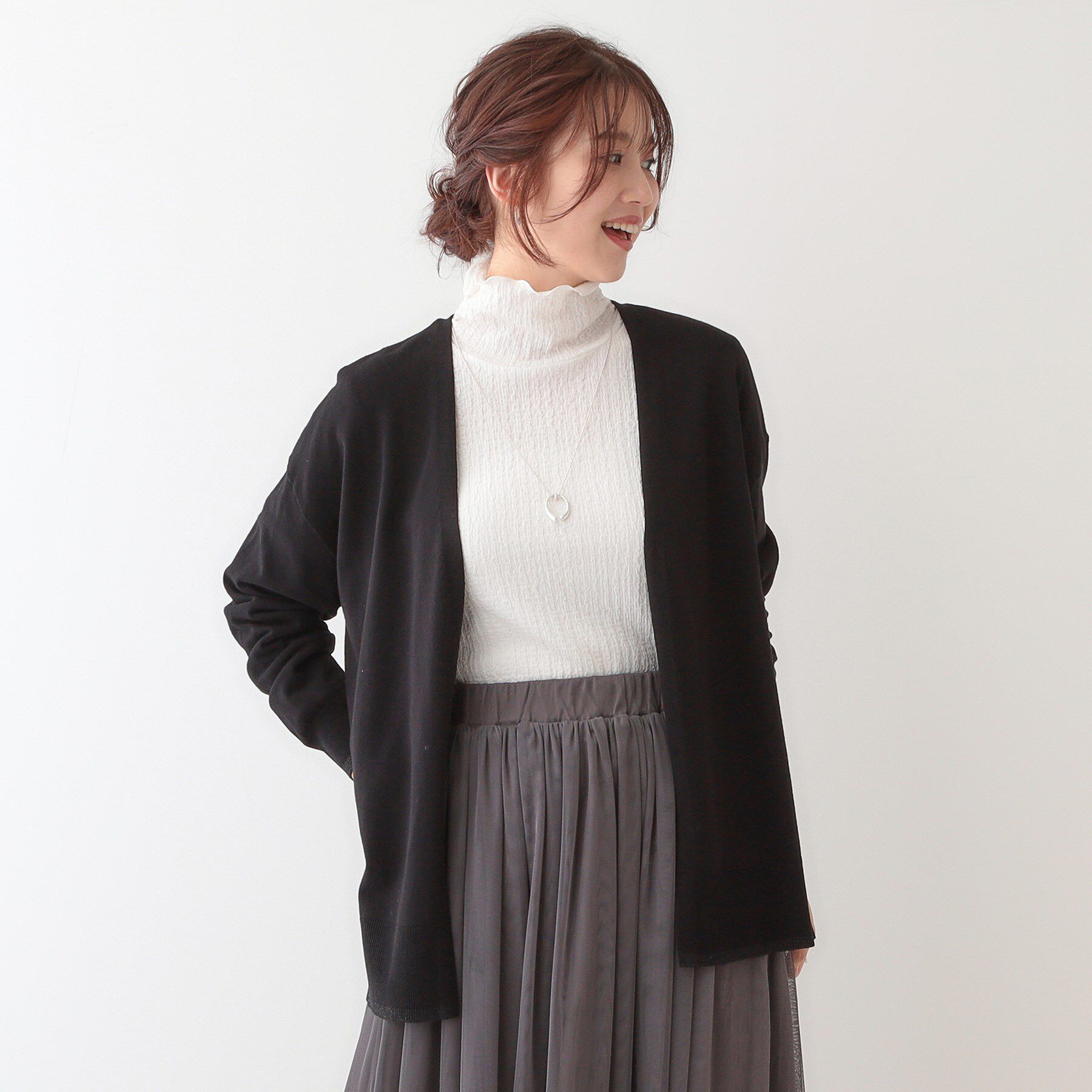 SHOO･LA･RUE「【S-LL】リブのラメが華やかな トッパー ニットカーディガン」|カーディガン|