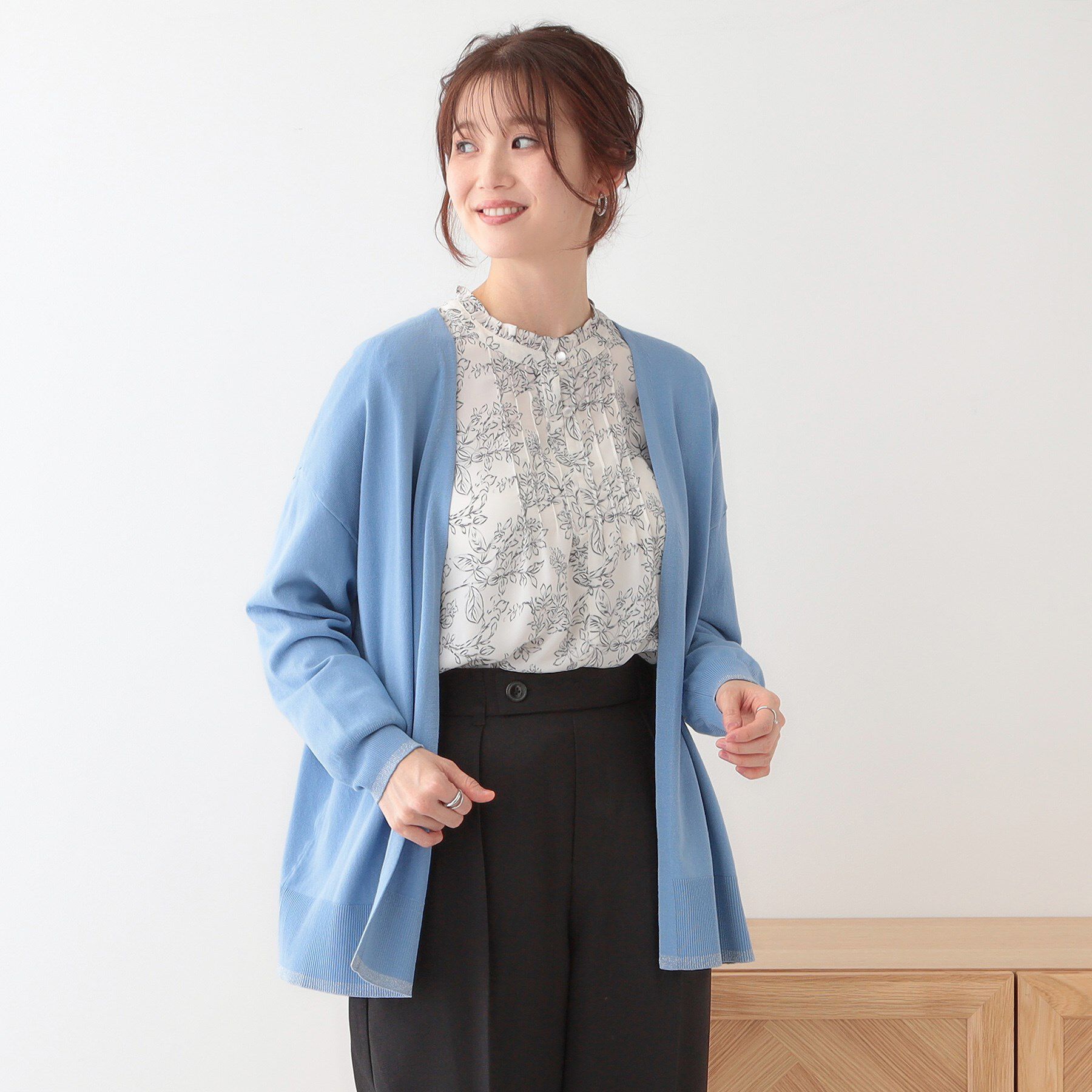 SHOO･LA･RUE「【S-LL】リブのラメが華やかな トッパー ニットカーディガン」|カーディガン|