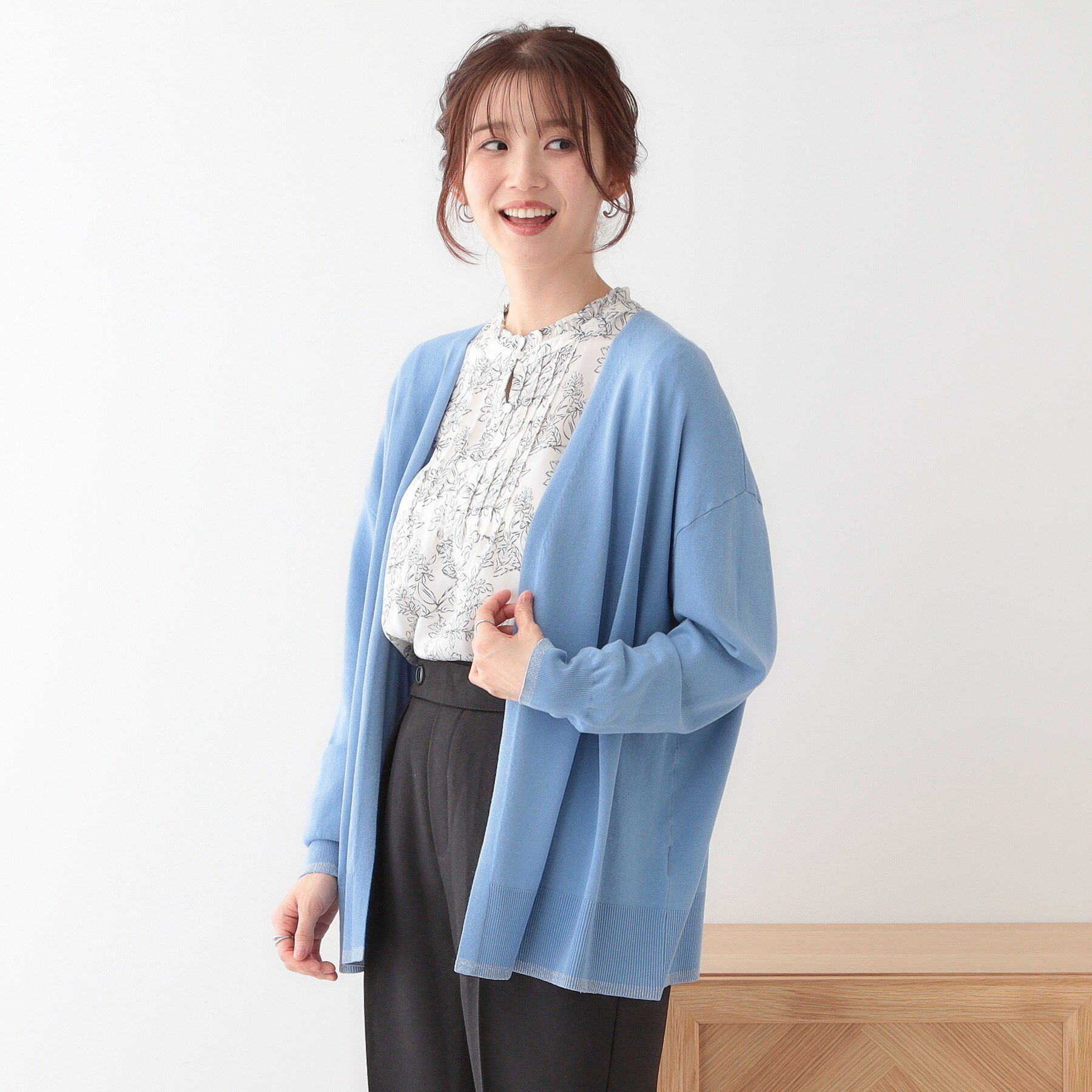 SHOO･LA･RUE「【S-LL】リブのラメが華やかな トッパー ニットカーディガン」|カーディガン|