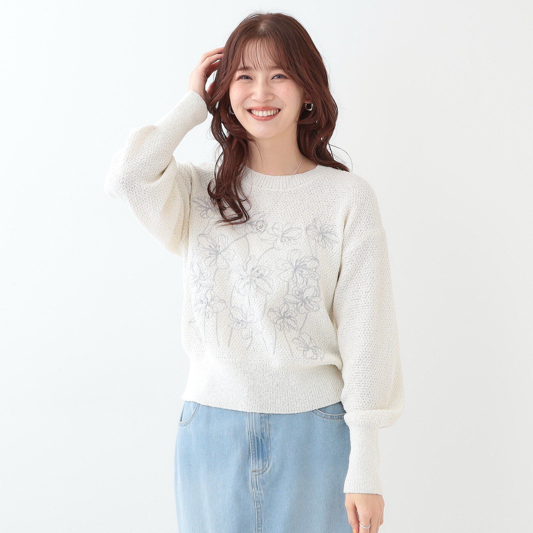SHOO･LA･RUE「【S-LL】花柄刺繍ブークレニット」|ニット・セーター|