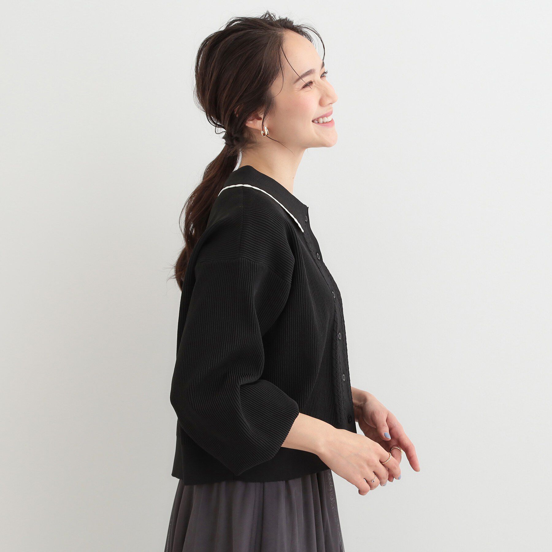 SHOO･LA･RUE「衿付きレース風カーディガン」|カーディガン|