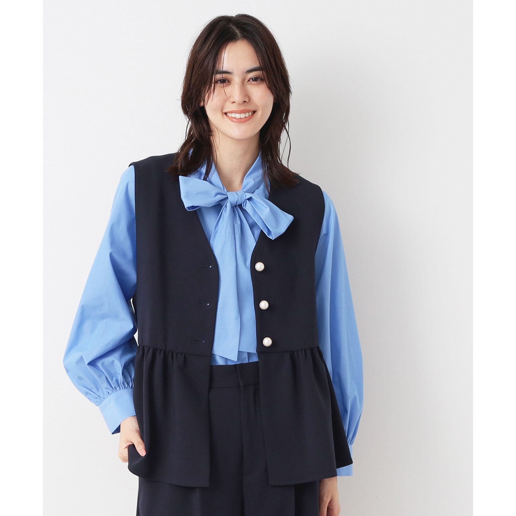 Dessin「【入卒/セレモニー/セットアップ可能/洗える】パール調ボタン付きペプラムジレ」|ベスト・ジレ|