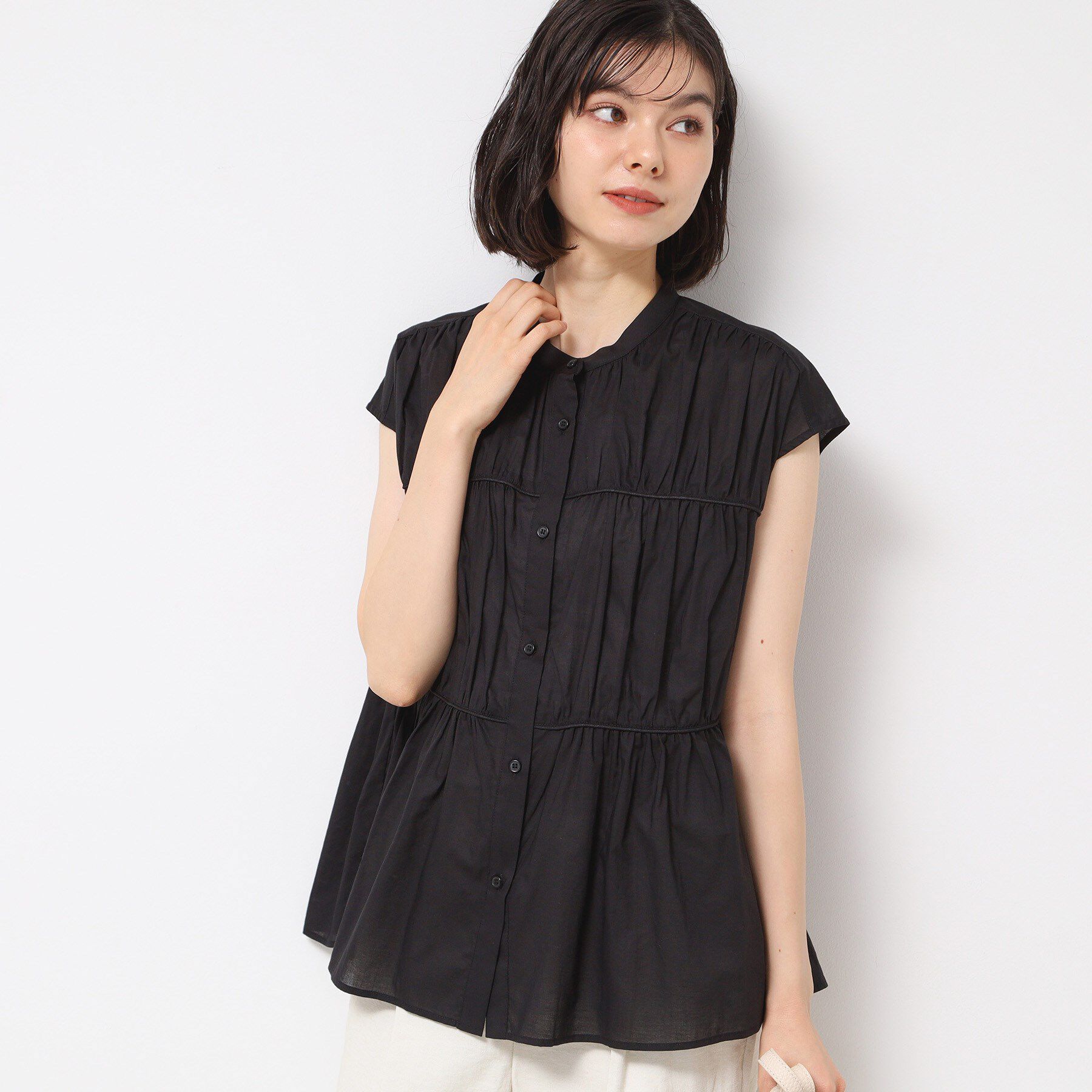 Dessin「【洗える】シャーリングペプラムブラウス」|シャツ・ブラウス|