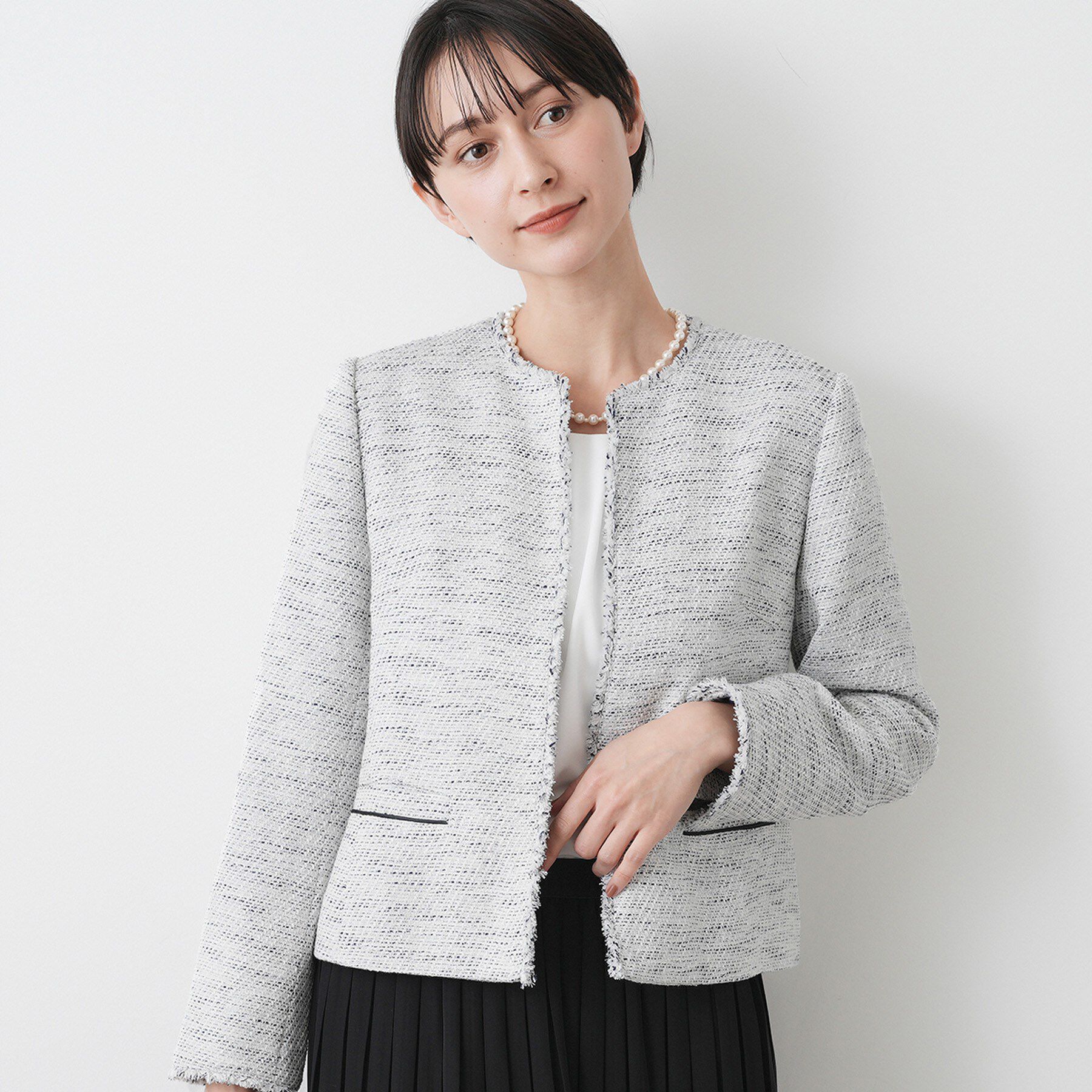 Dessin「【入卒/セレモニー】ツイードクルーネックジャケット」|ノーカラージャケット|