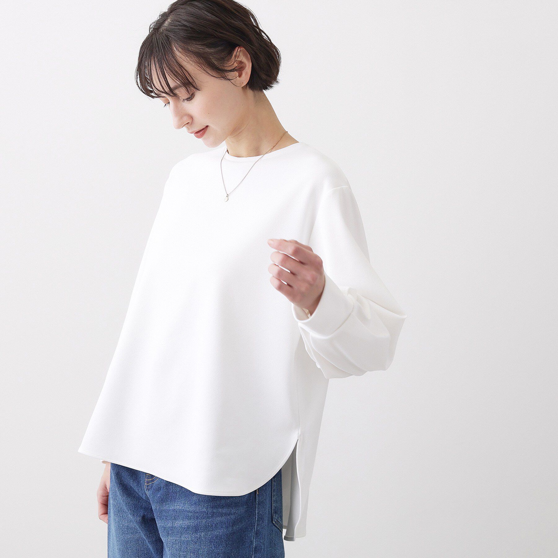 Dessin「【体型カバー/レイヤード/洗える】ジョーゼットプルオーバーブラウス」|シャツ・ブラウス|ホワイト(002)