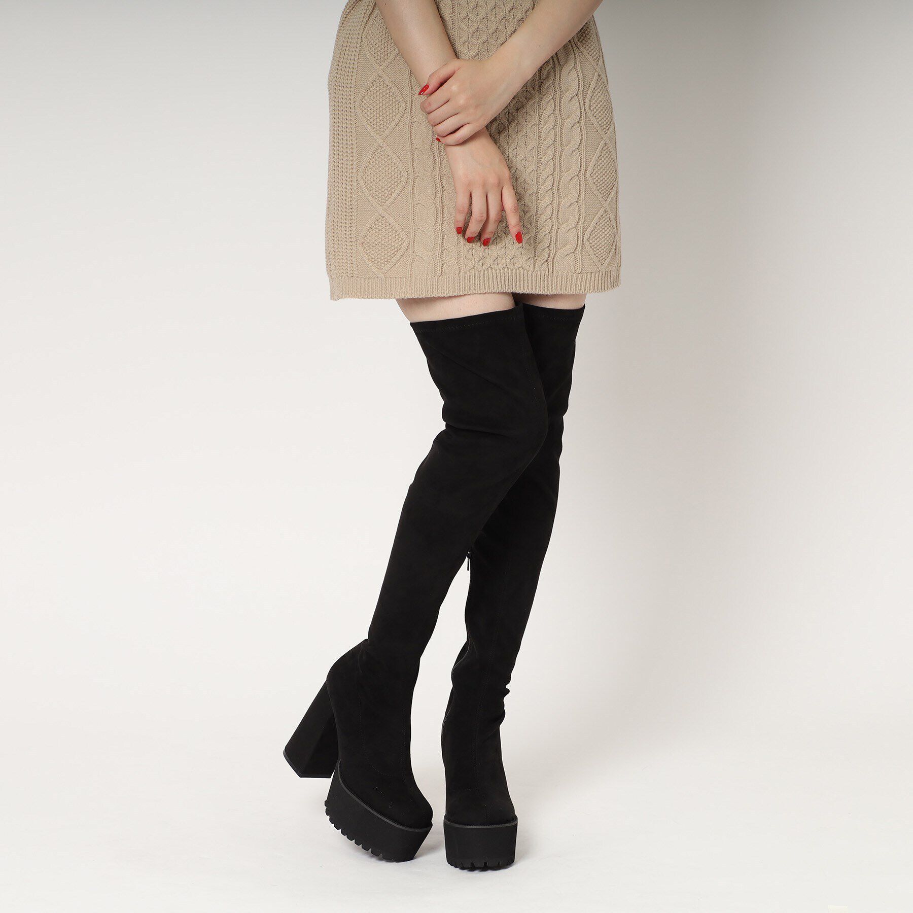 ESPERANZA「スクエアトゥ厚底ニーハイブーツ」|ショートブーツ|