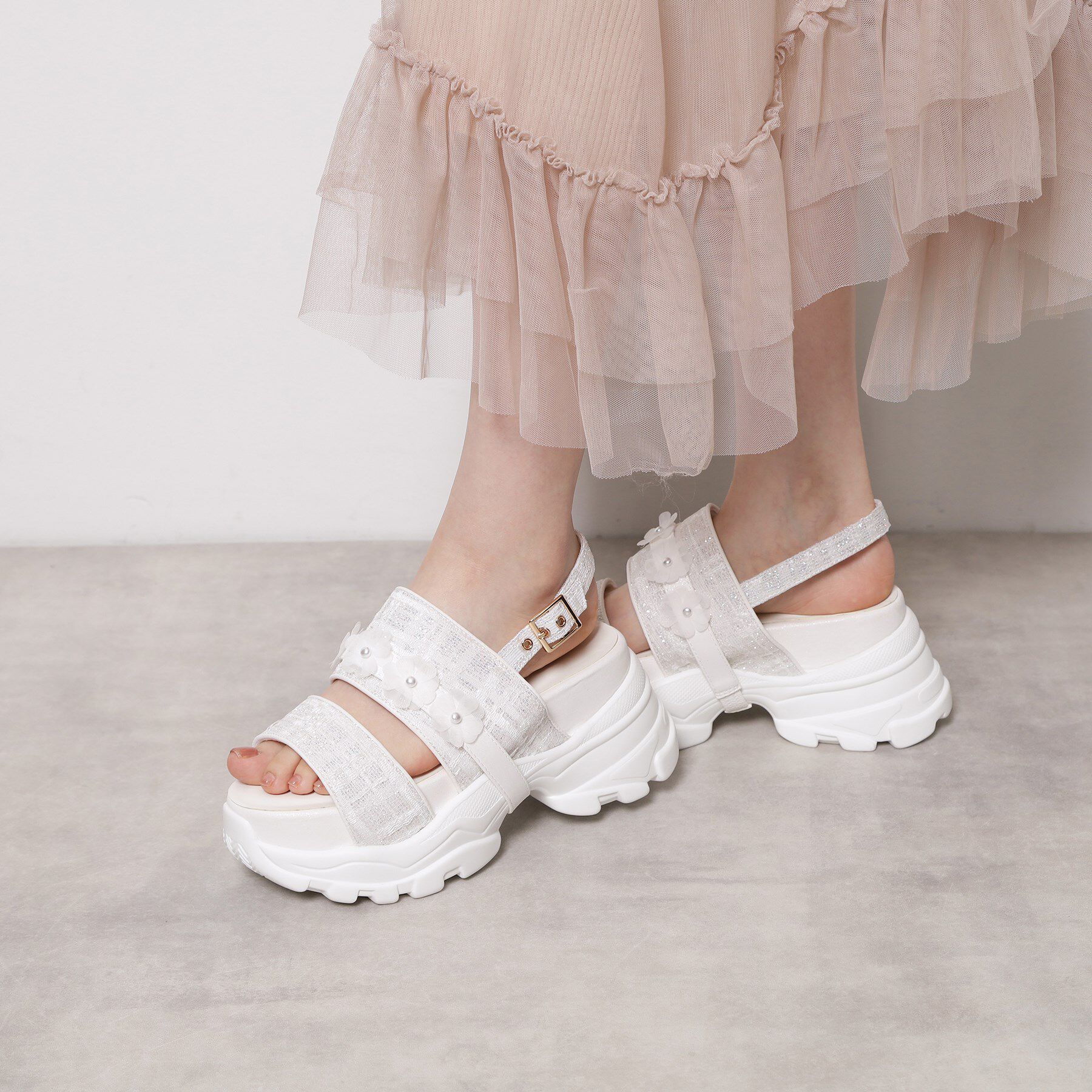 ESPERANZA「ツイード風フラワーベルトスポサン」|サンダル|