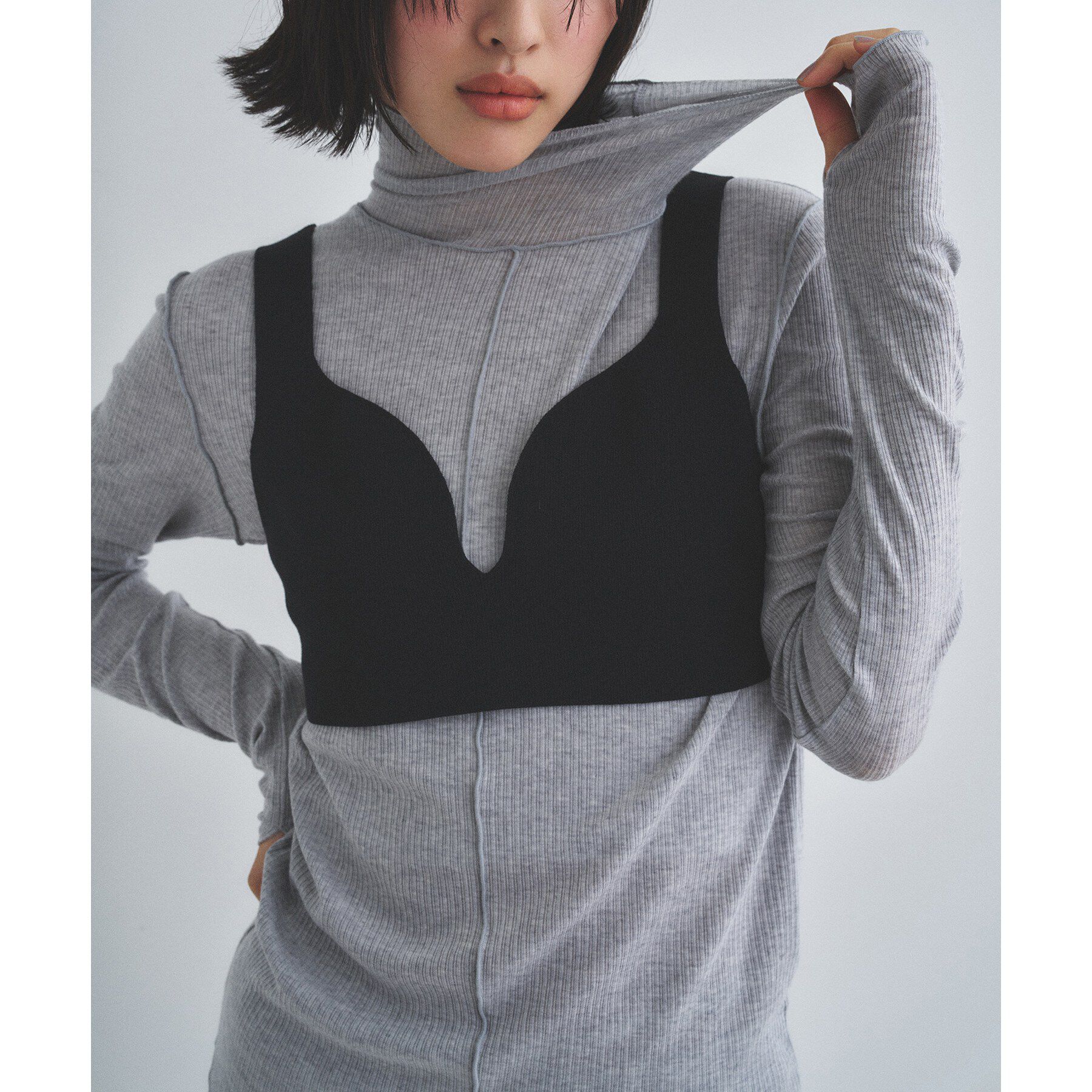 CODE A「edge-fit ribbed turtleneck」|Tシャツ・カットソー|ライトグレー(011