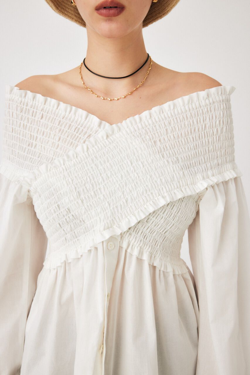 MOUSSY「SHIRRING OFF SHOULDER シャツ」|シャツ・ブラウス|