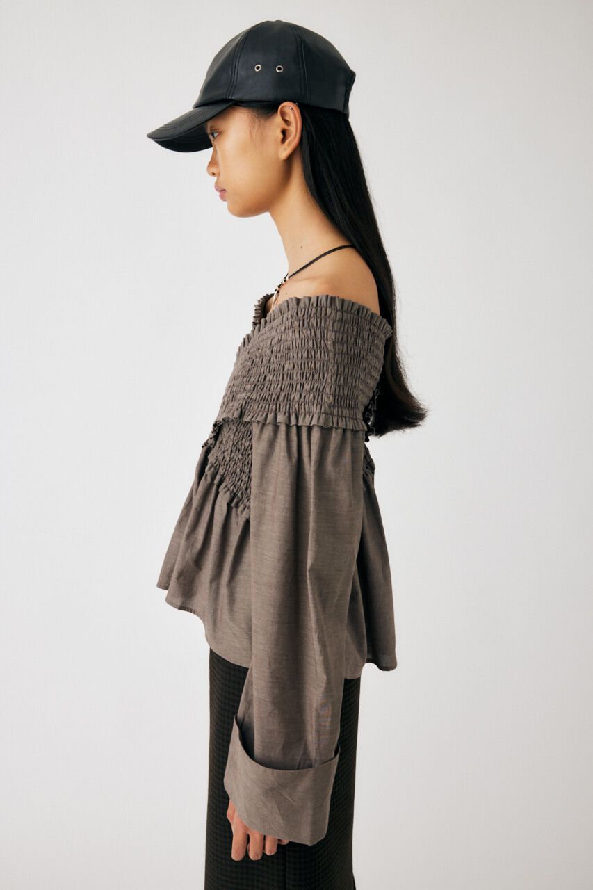 MOUSSY「SHIRRING OFF SHOULDER シャツ」|シャツ・ブラウス|