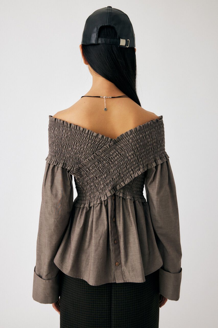 MOUSSY「SHIRRING OFF SHOULDER シャツ」|シャツ・ブラウス|