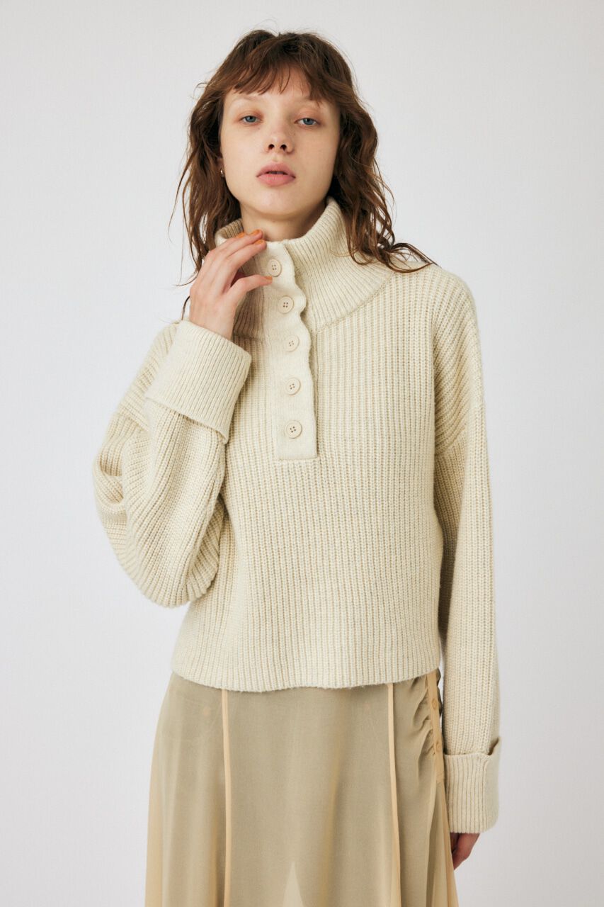 MOUSSY「BUTTON UP HI NECK KNIT トップス」|ニット・セーター|IVOY3