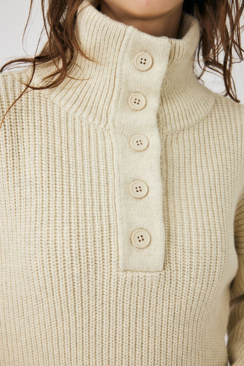 MOUSSY「BUTTON UP HI NECK KNIT トップス」|ニット・セーター|