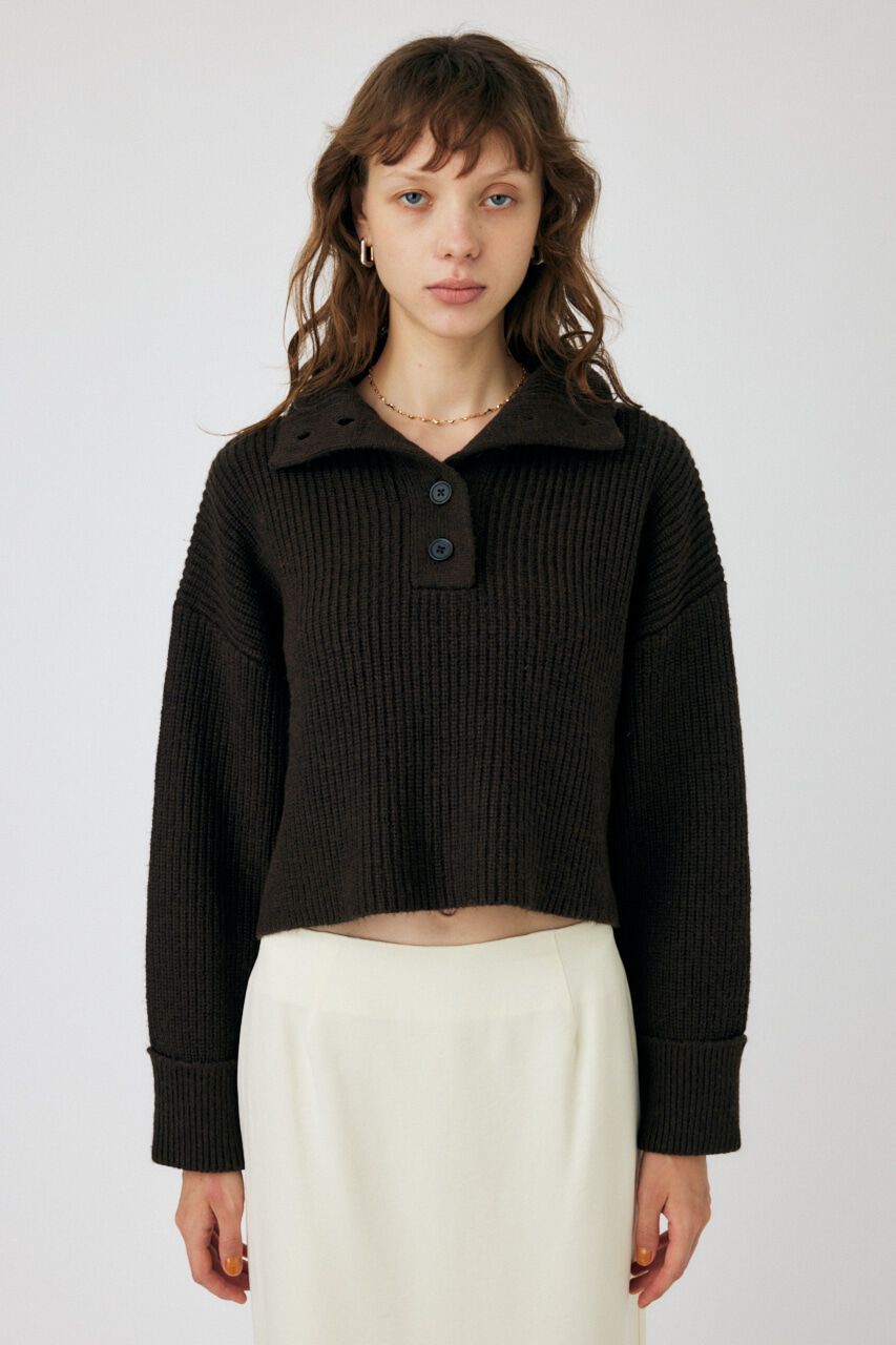 MOUSSY「BUTTON UP HI NECK KNIT トップス」|ニット・セーター|