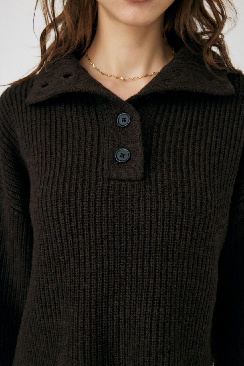 MOUSSY「BUTTON UP HI NECK KNIT トップス」|ニット・セーター|