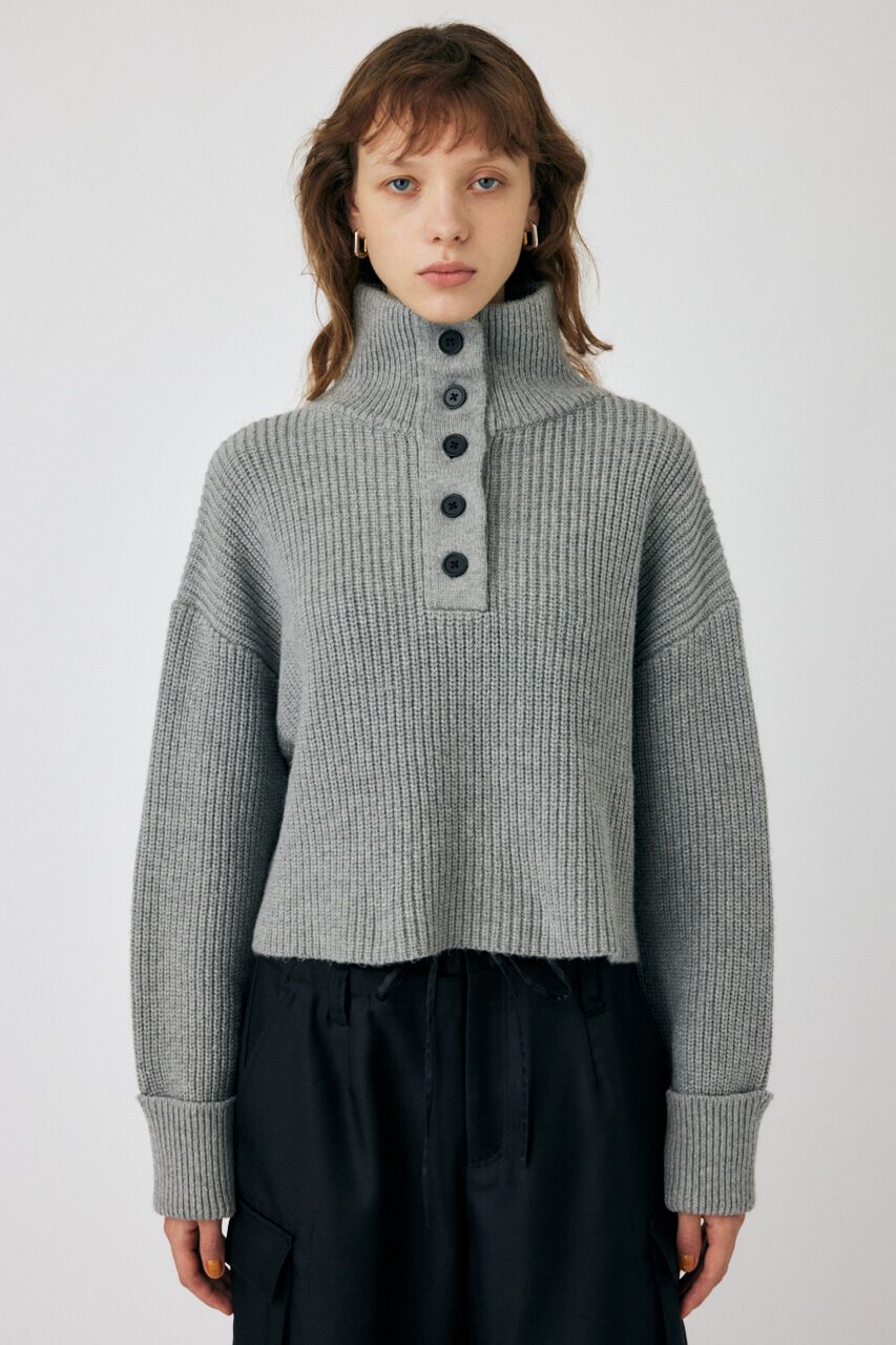 MOUSSY「BUTTON UP HI NECK KNIT トップス」|ニット・セーター|