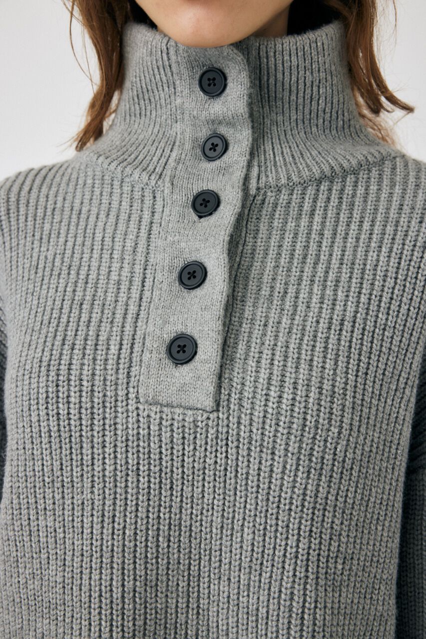 MOUSSY「BUTTON UP HI NECK KNIT トップス」|ニット・セーター|