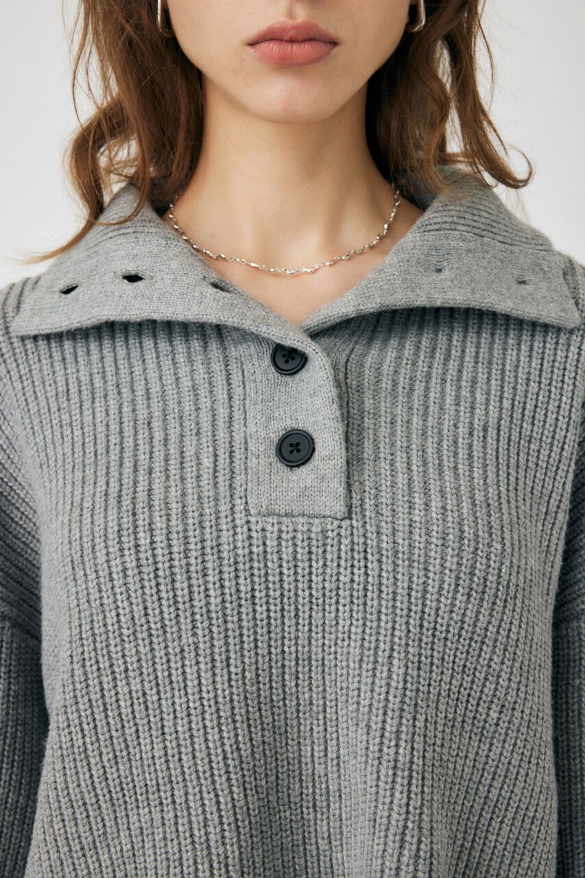 MOUSSY「BUTTON UP HI NECK KNIT トップス」|ニット・セーター|