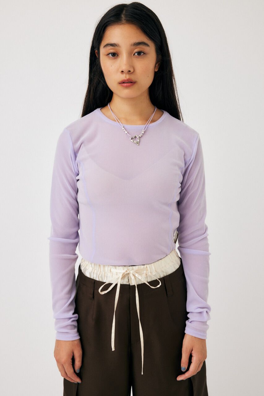 MOUSSY「FLOCKEY TULLE トップス」|Tシャツ・カットソー|L/PUR1