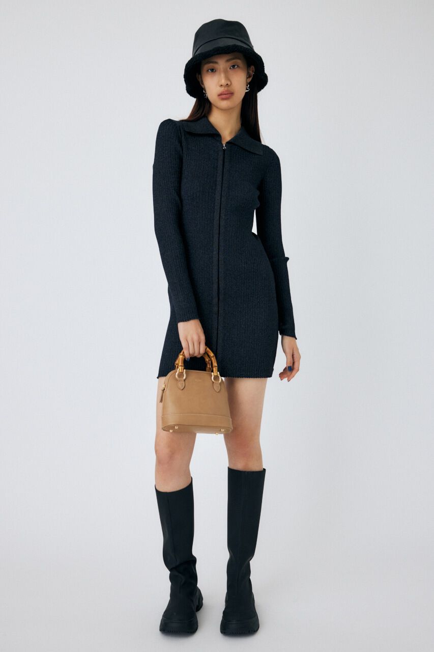 MOUSSY「ZIP UP LS MINI ドレス」|ワンピース|NVY