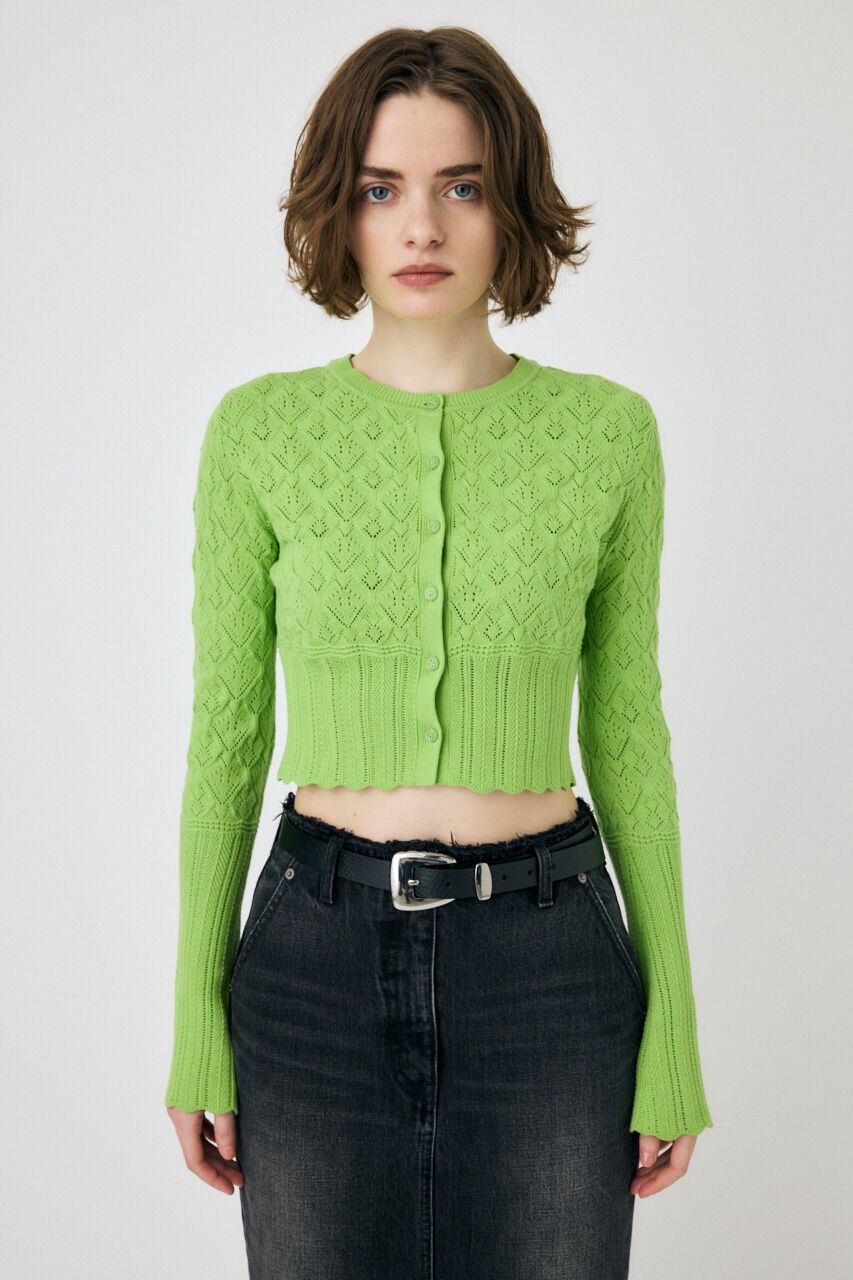 MOUSSY「CROCHET KNIT CROPPED カーディガン」|ニット・セーター|