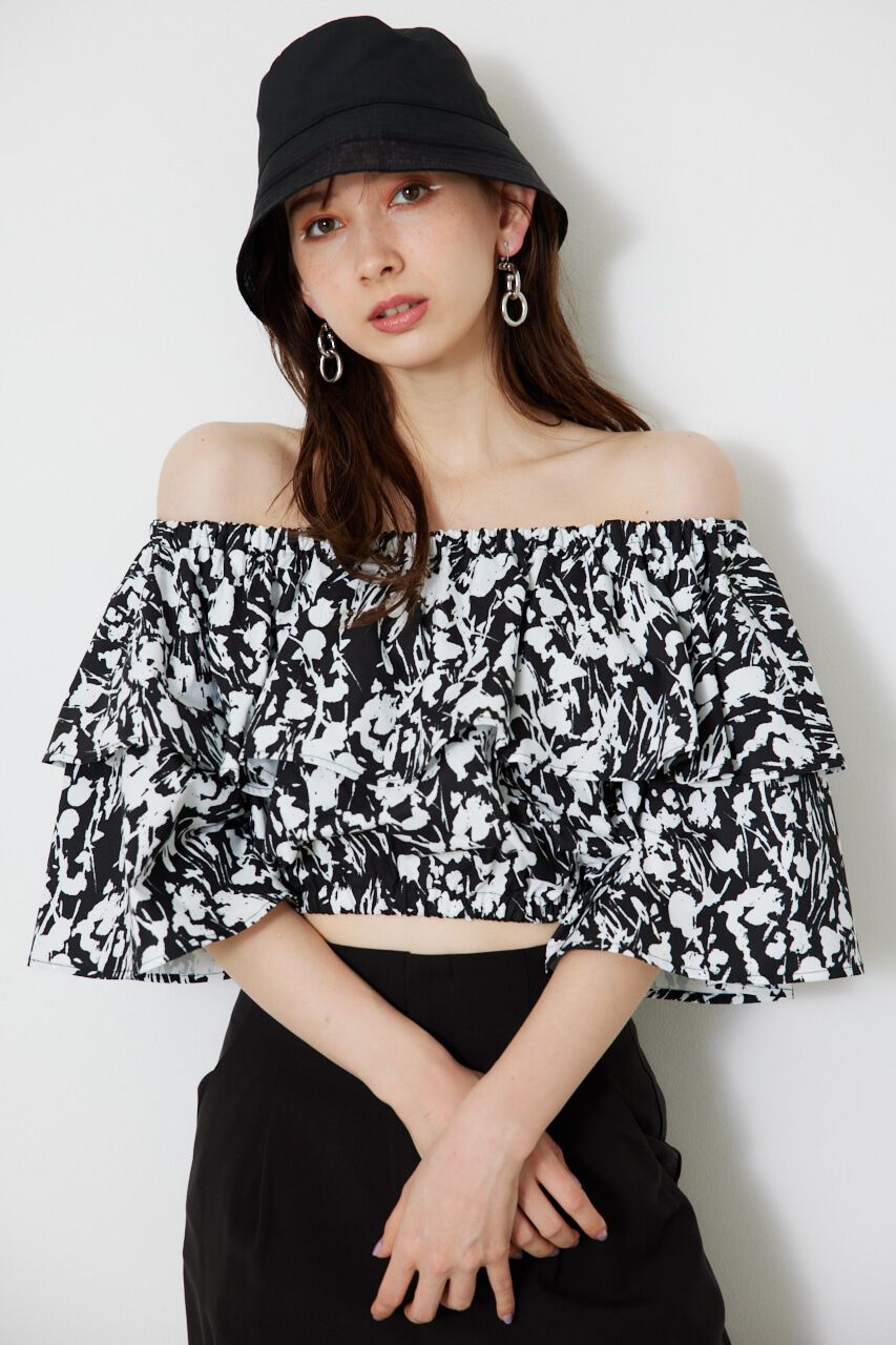 rienda「オフショルダークロップドTOP」|シャツ・ブラウス|柄BLK5