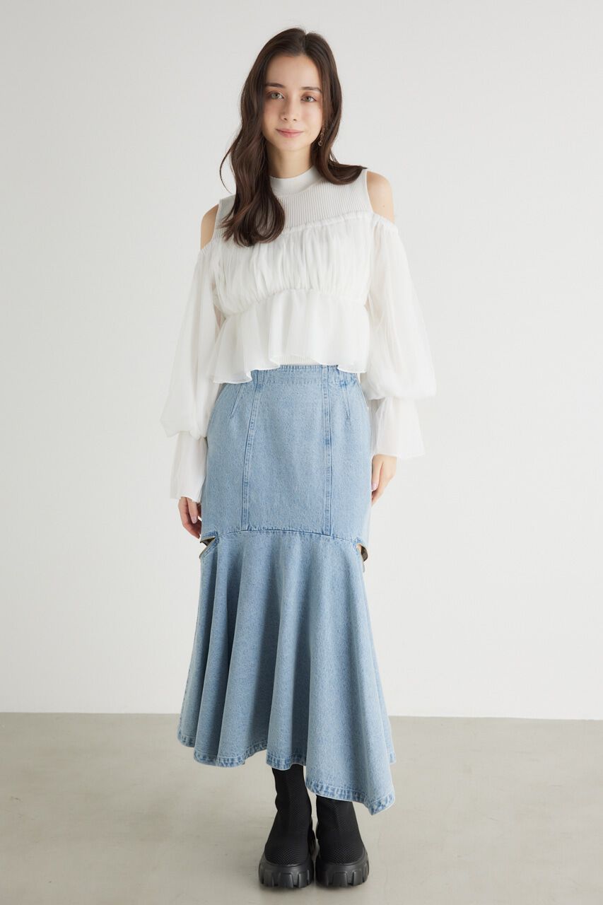 rienda「ペプラムチュールコンビKnit TOP」|ニット・セーター|