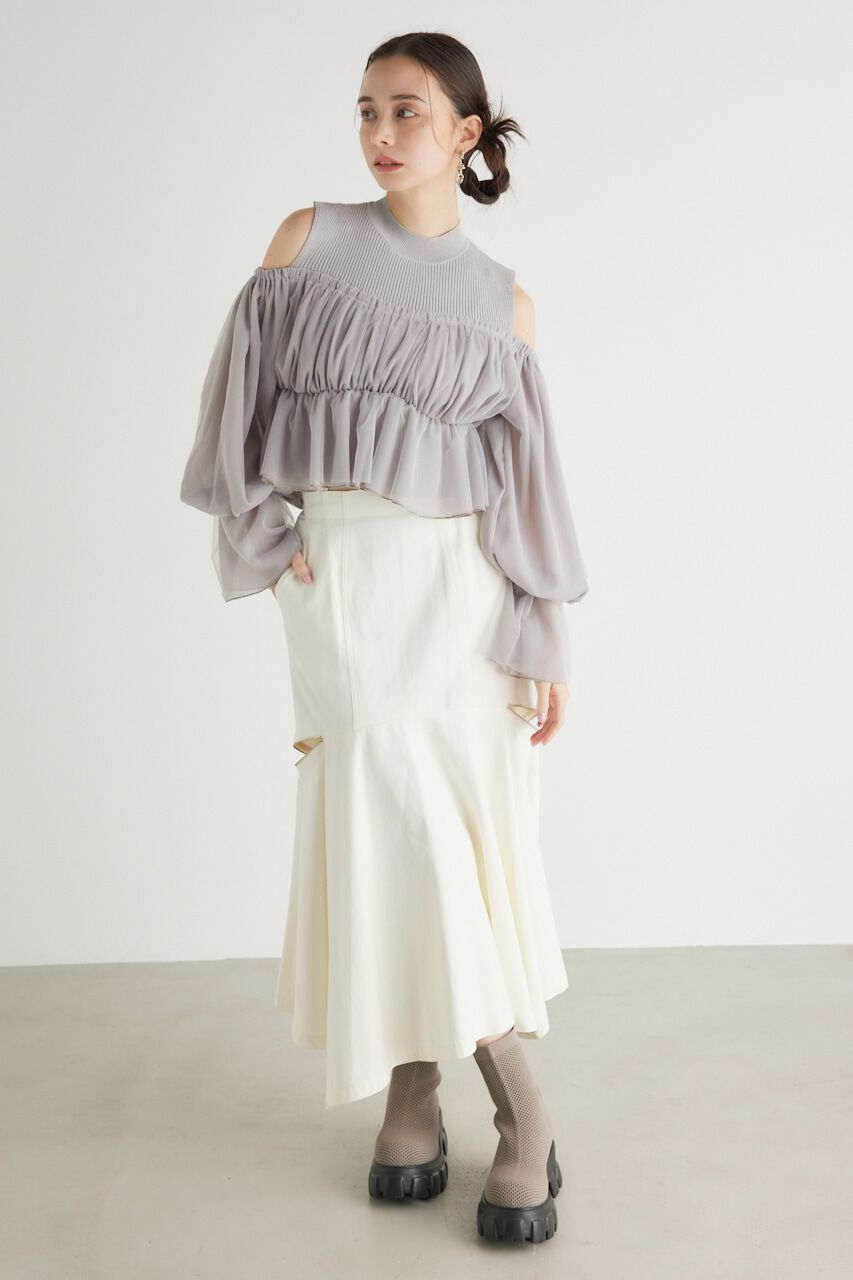 rienda「ペプラムチュールコンビKnit TOP」|ニット・セーター|