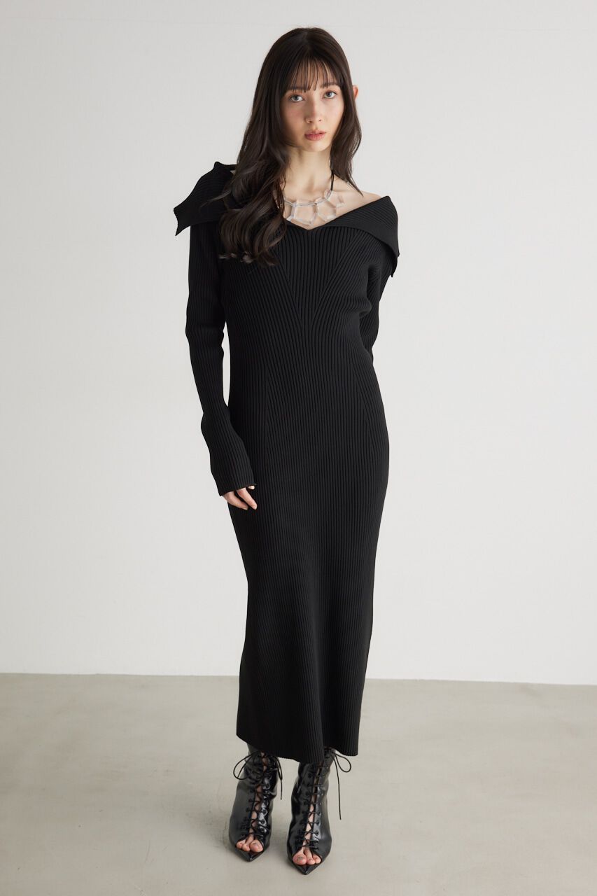 rienda「オーバーカラータイトknit OP」|ワンピース|