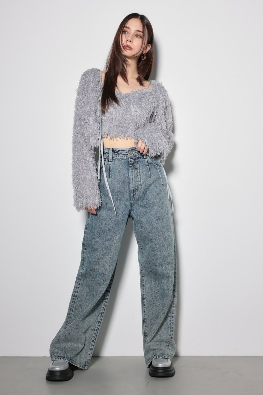 rienda「スリムタックワイドデニムパンツ」|デニム|