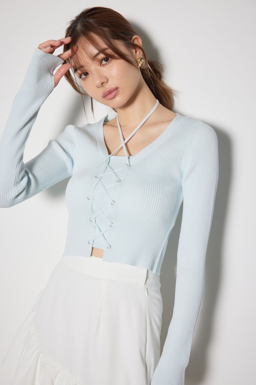 rienda「レースアップリブニットトップス」|ニット・セーター|L/BLU1