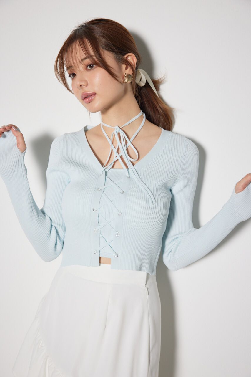 rienda「レースアップリブニットトップス」|ニット・セーター|