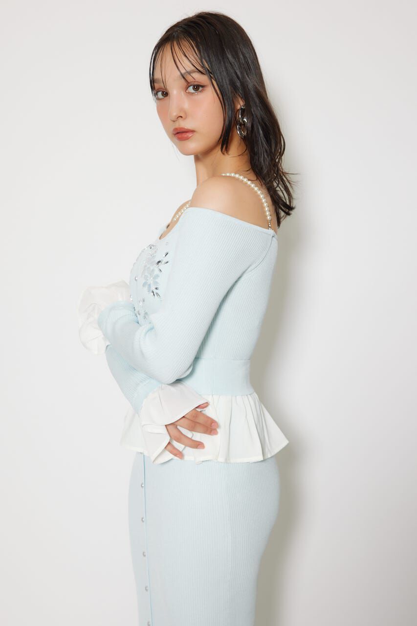 rienda「2WAYビジューフラワーオフショルタイトニットワンピース」|ワンピース|