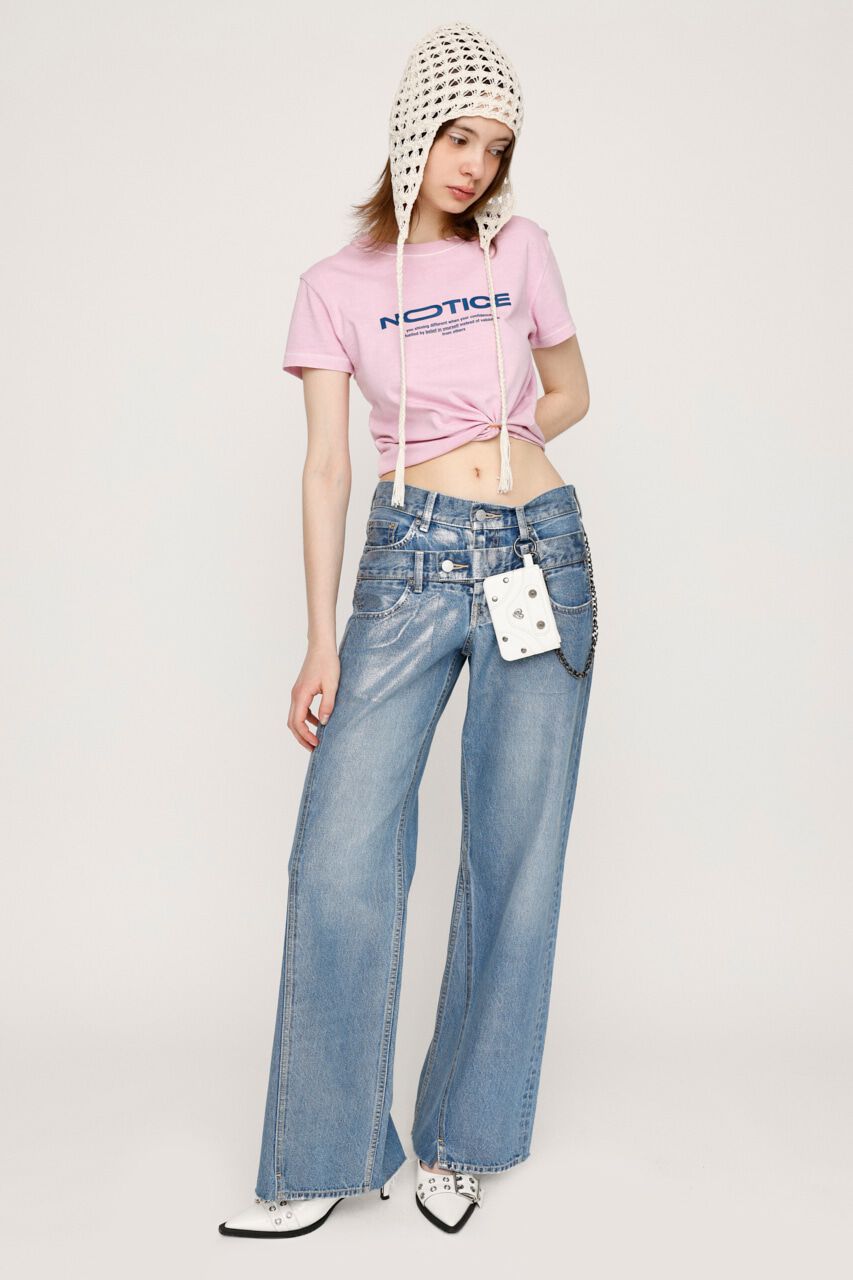 SLY「METALIC DOUBLE BELT FLARE パンツ」|デニム|