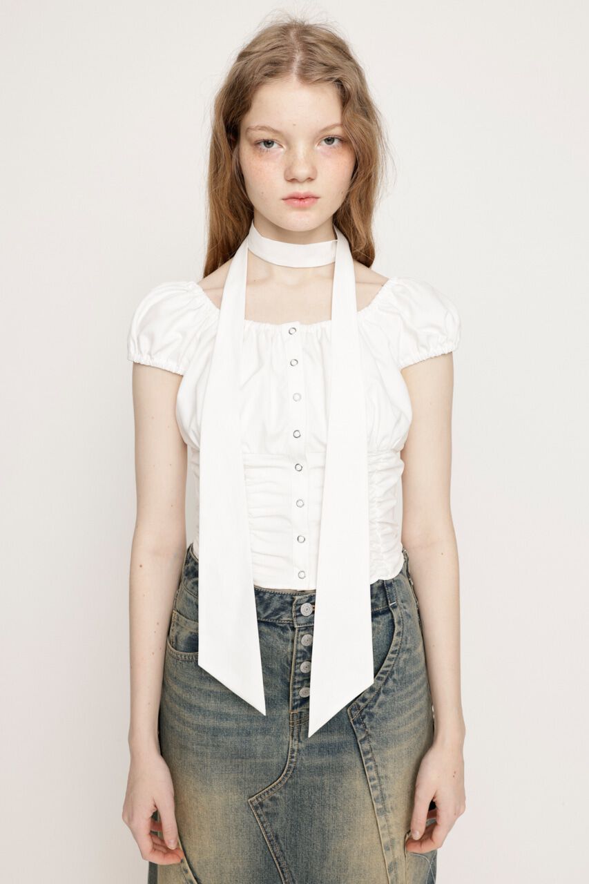 SLY「FRONT BUTTON GATHER TIE トップス」|シャツ・ブラウス|