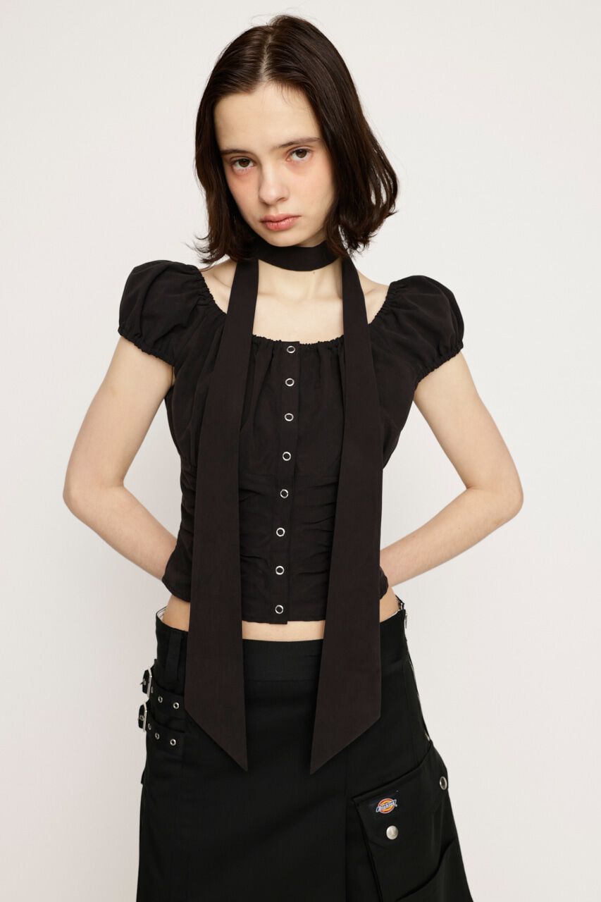 SLY「FRONT BUTTON GATHER TIE トップス」|シャツ・ブラウス|