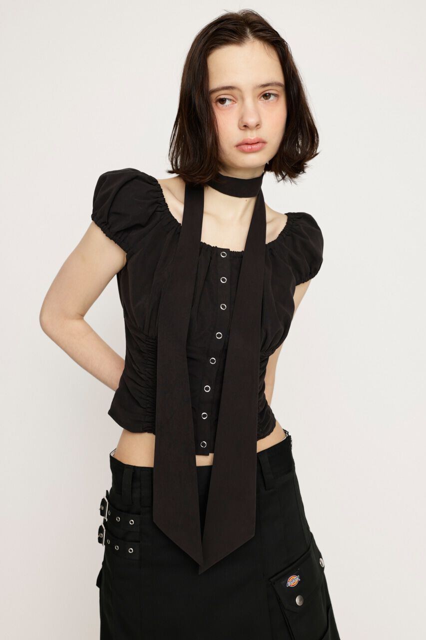 SLY「FRONT BUTTON GATHER TIE トップス」|シャツ・ブラウス|