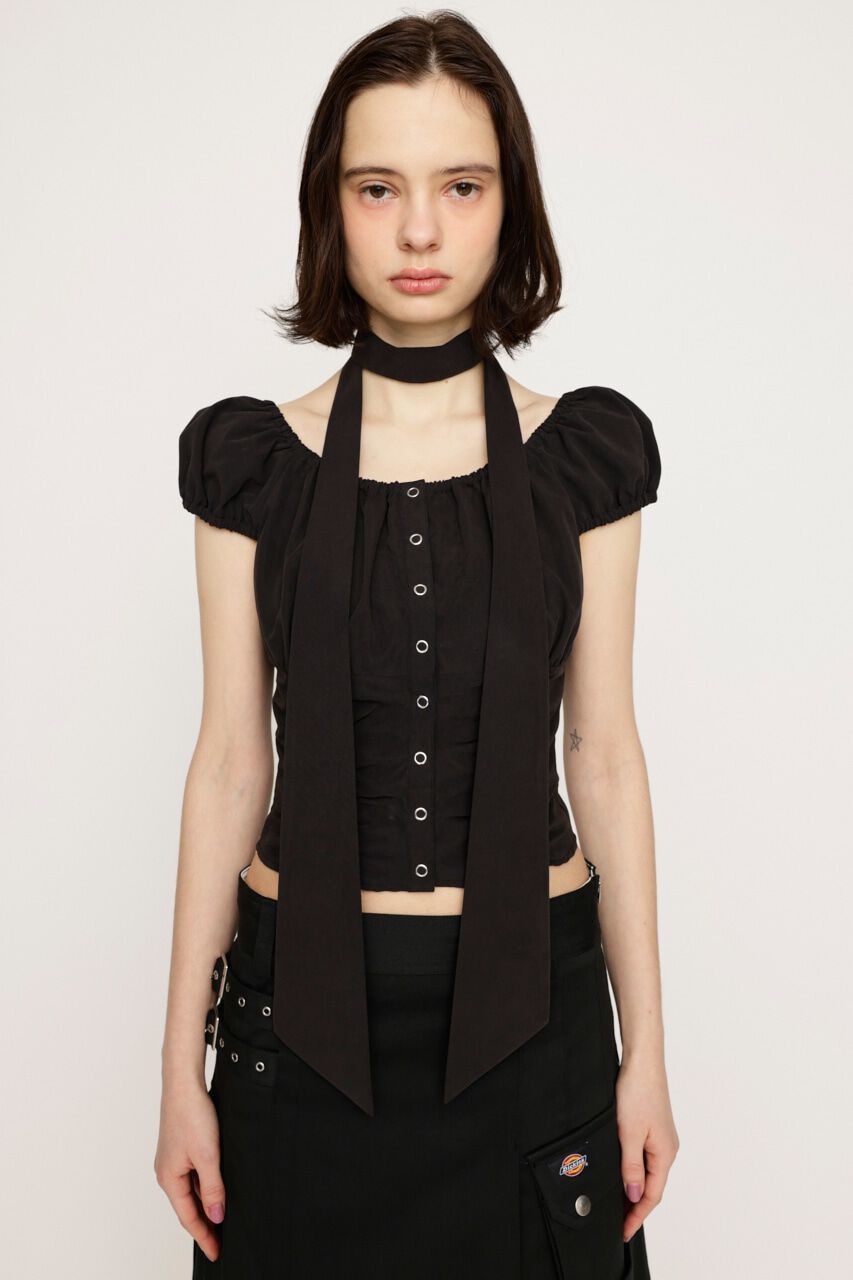 SLY「FRONT BUTTON GATHER TIE トップス」|シャツ・ブラウス|
