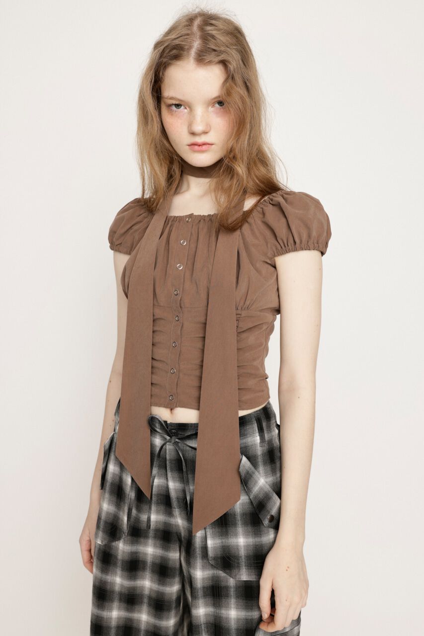 SLY「FRONT BUTTON GATHER TIE トップス」|シャツ・ブラウス|