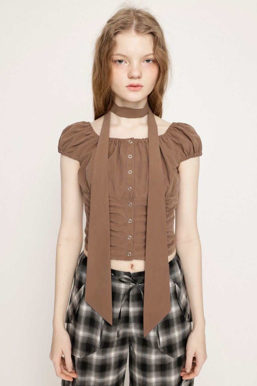 SLY「FRONT BUTTON GATHER TIE トップス」|シャツ・ブラウス|